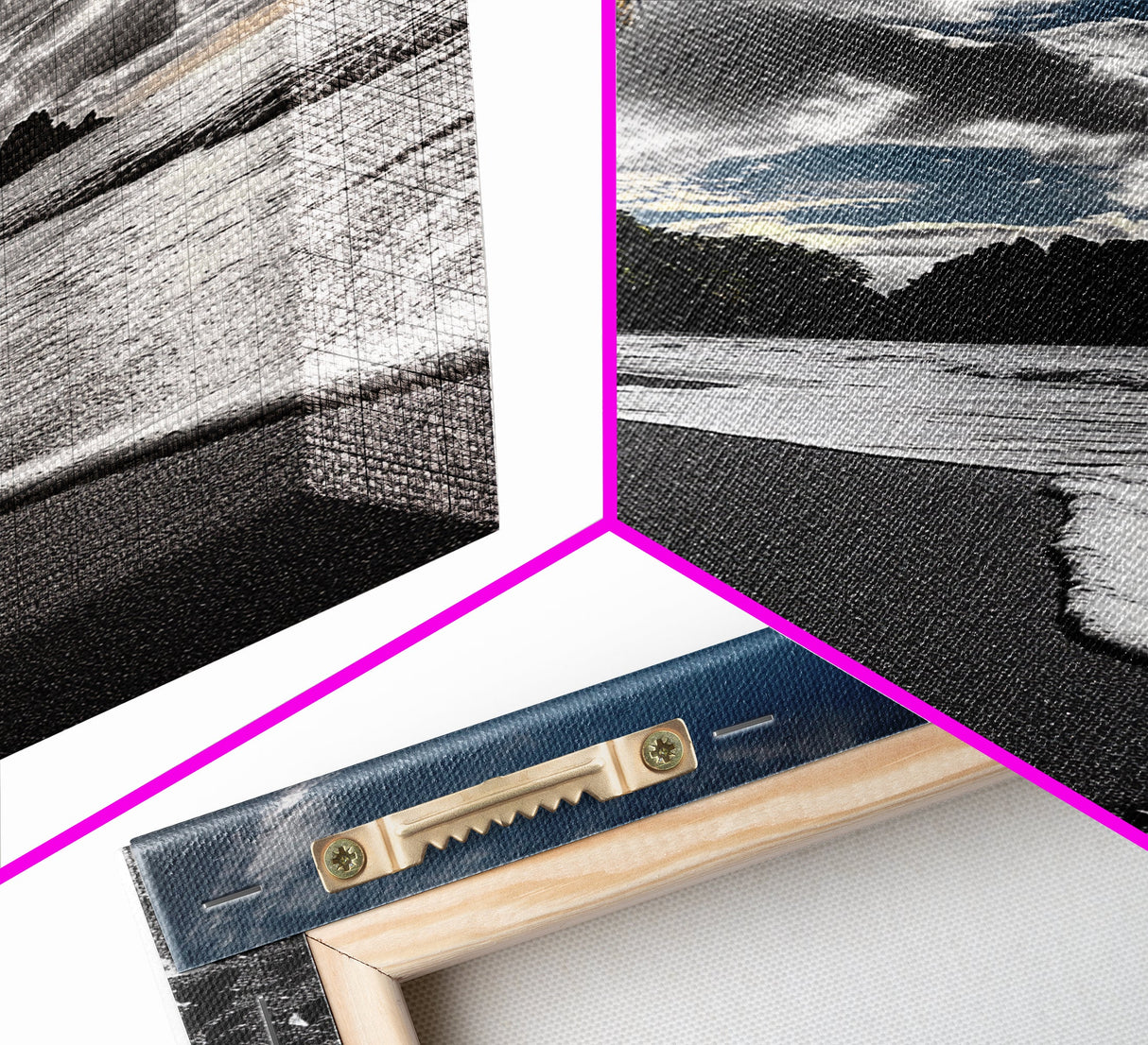 Sunset Beach, Rocky Coast, Dramatic Sky, Bold Light, Framed Canvas Print tropical sunset wall art, beach photography, bathroom decor