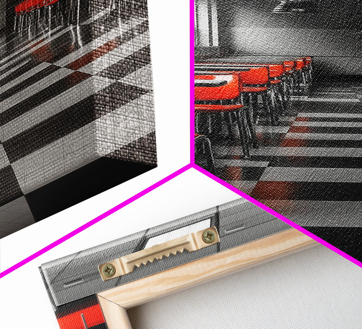 Retro Cafeteria, Red Chairs, Midcentury Modern Art, Canvas Print, Black and White Pop Art, Kitchen Wall Decor, Industrial Style