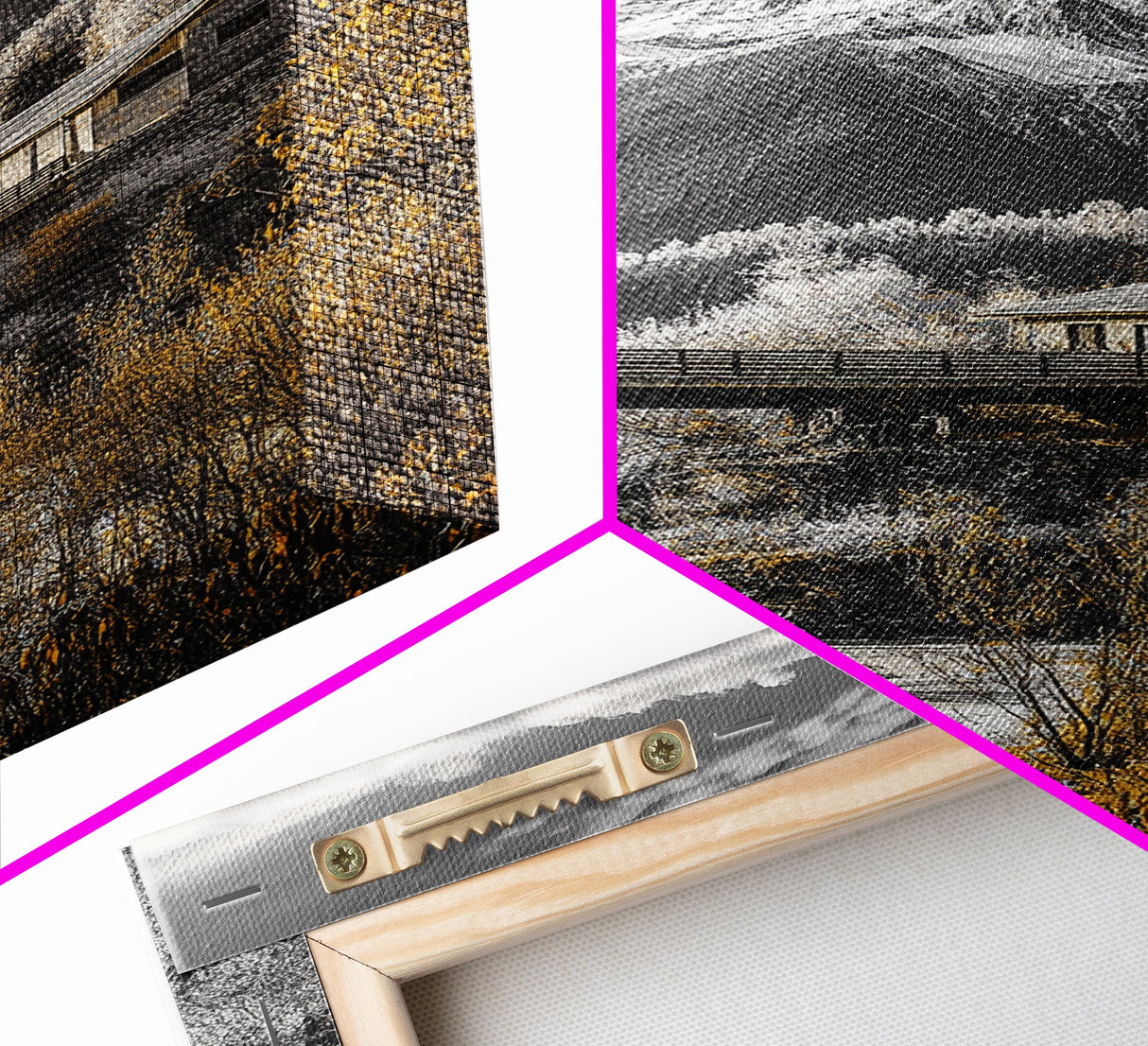 Mountain Escape, Cabin Retreat, Black White Landscape, Framed Canvas Print, Rustic Cabin Art, Bedroom Wall Decor, Nature Lodge Decor