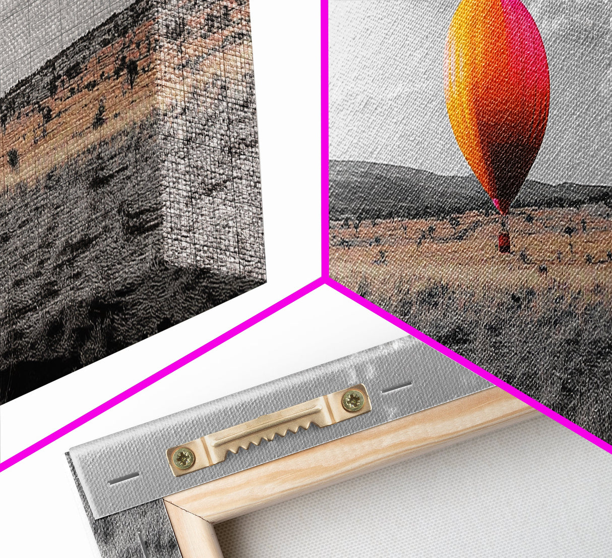Hot Air Balloon, Colorful Sky, Open Field, Adventure Art, Framed Canvas Print, Whimsical Decor, Playroom Wall Art, Travel Theme