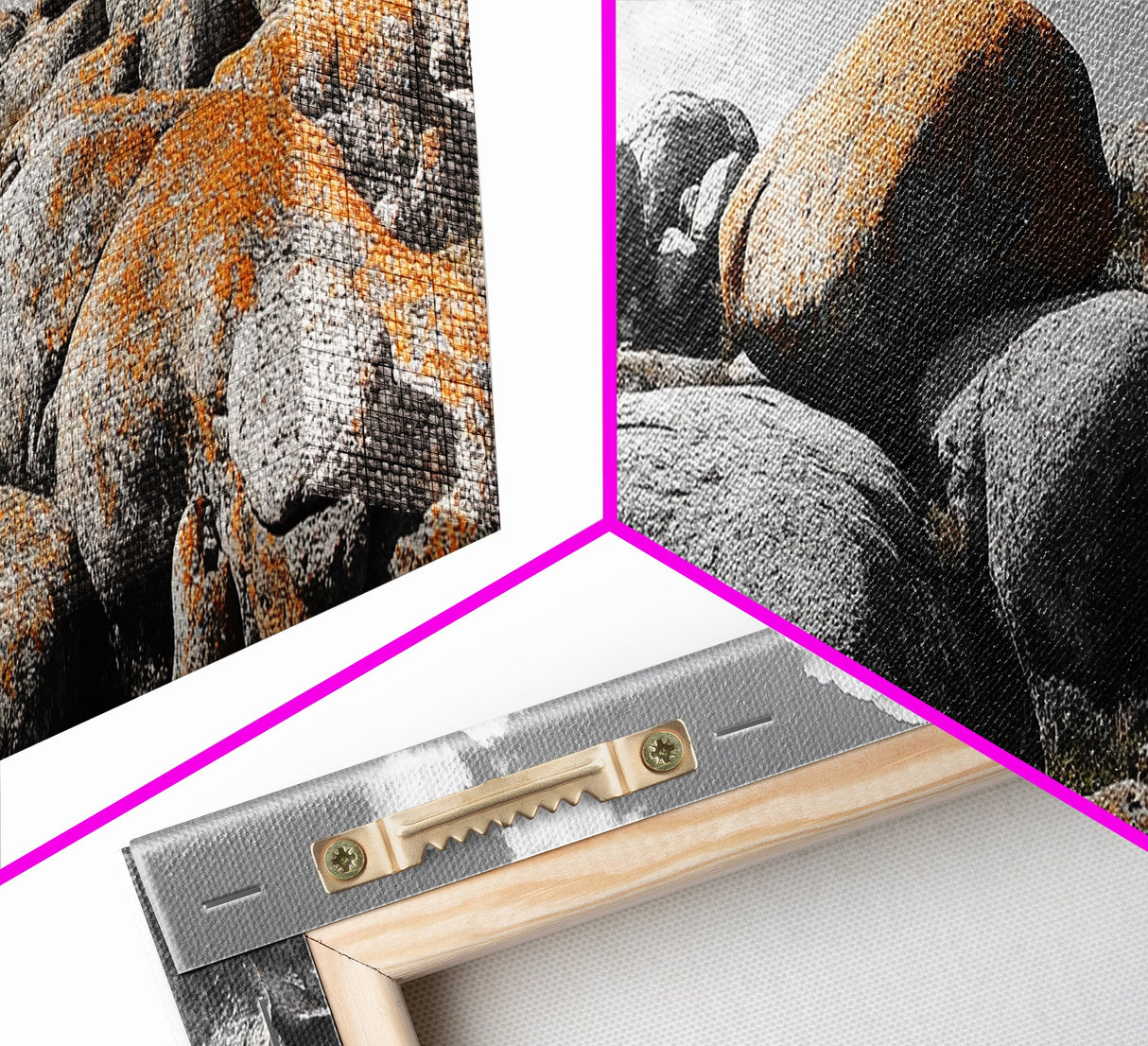 Granite Boulder Field, Orange Lichen Rocks, Desert Rockscape, Canvas Print, Natural Earth Decor, Living Room Wall Art