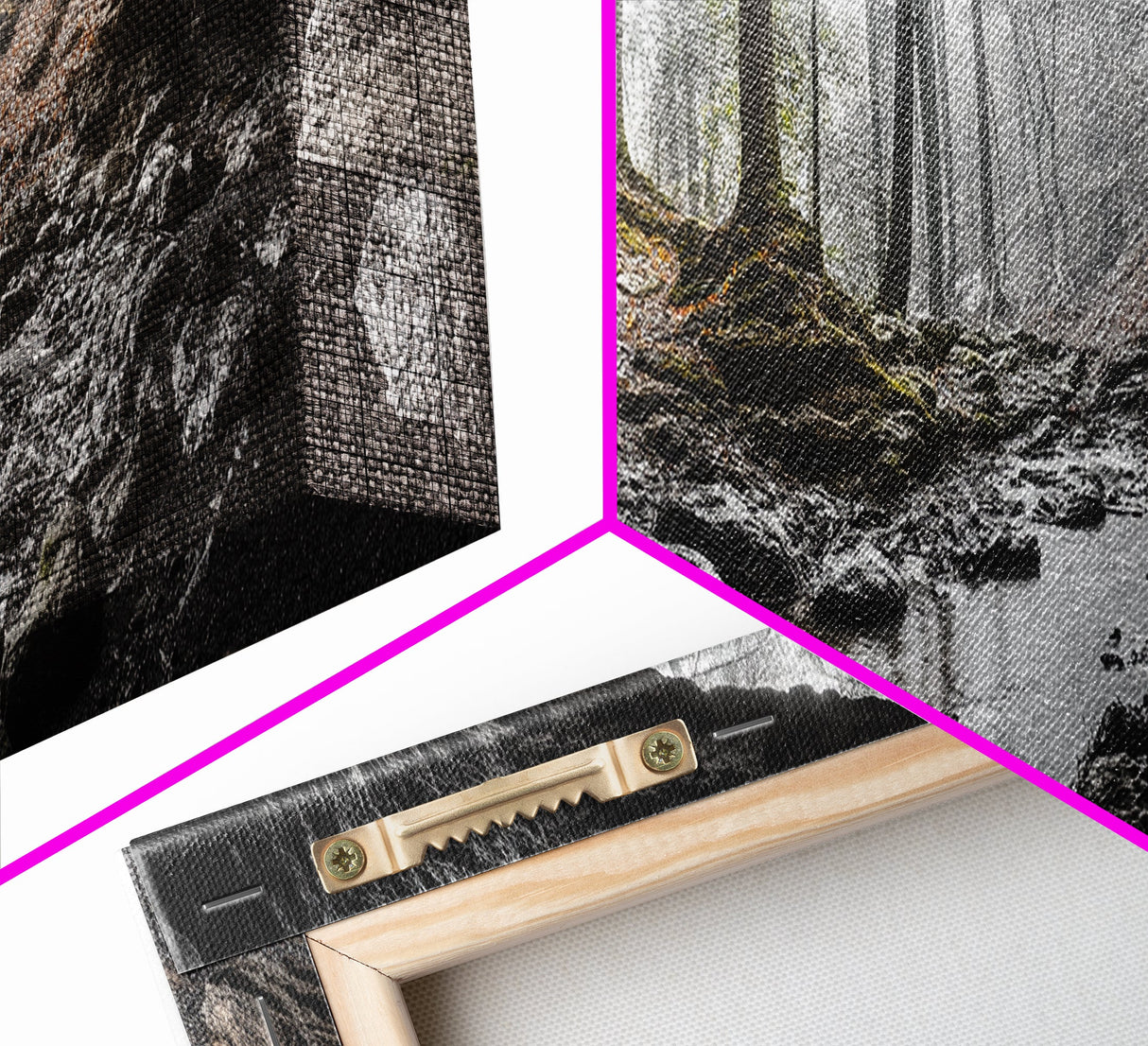 Forest Cave, Woodland Stream, Natural Light, Hidden Path, Framed Canvas Print, Cabin Wall Art, Rustic Decor, Adventure Photography