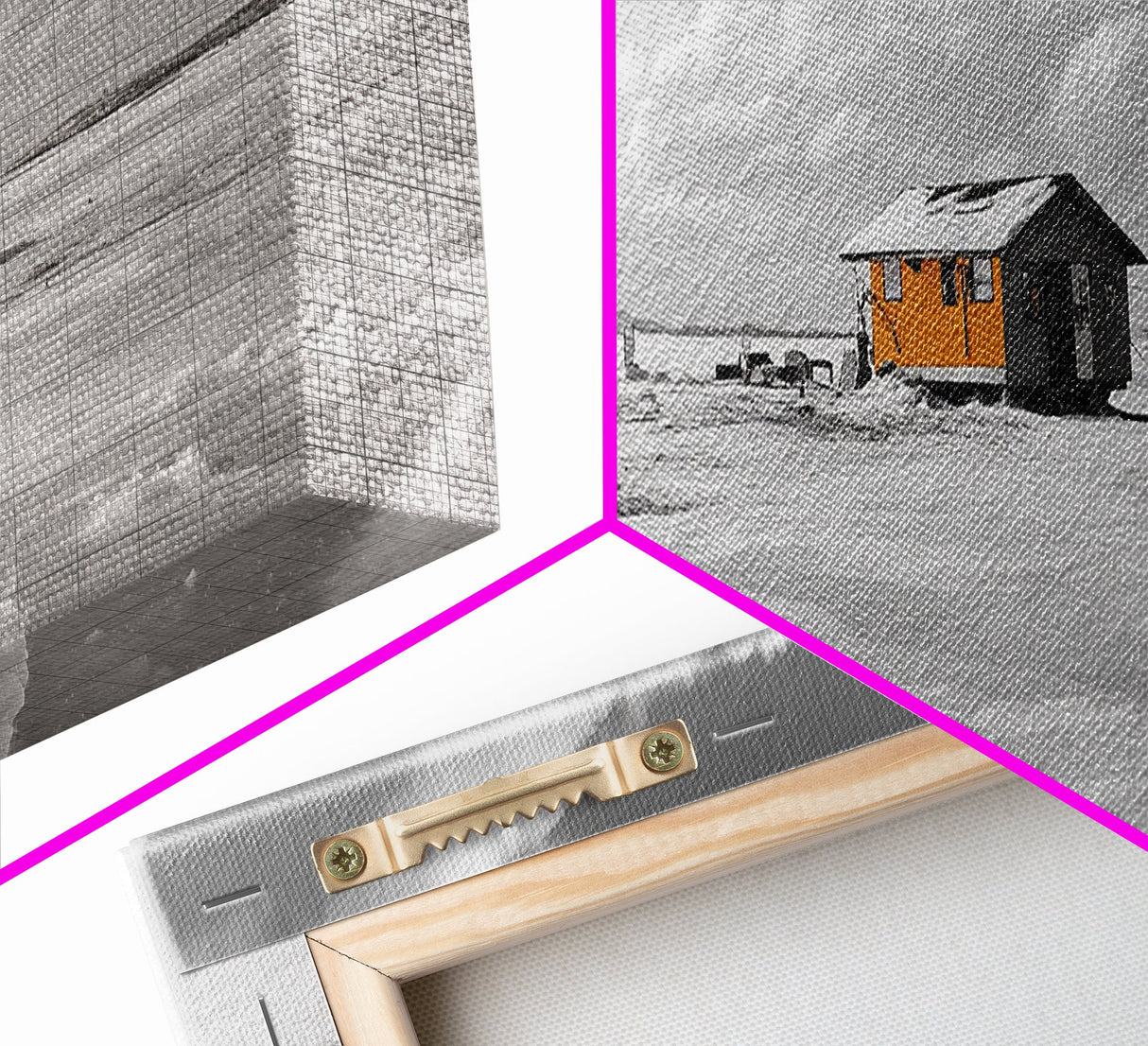 Winter Fishing, Ice House, Snowy Sky, Arctic Chill, Framed Canvas Print, Cabin Wall Art, Minimalist Winter Decor, Monochrome Scene