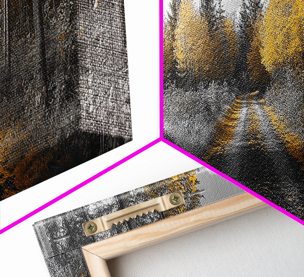 Forest Trail, Autumn Glow, Woodland Path, Golden Trees, Framed Canvas Print, Nature Wall Art, Rustic Cabin Decor, Fall Entryway Artwork