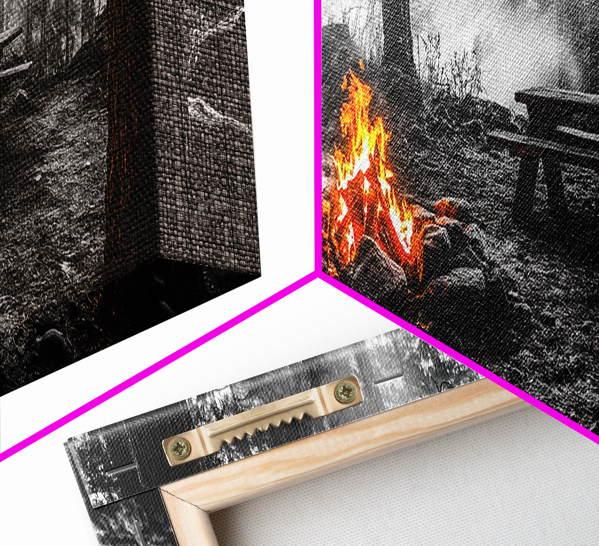Forest Firepit, Picnic Spot, Smoky Trees, Nature Flame, Canvas Print, Fall Wall Art, Camping Cabin Decor, Rustic Outdoor Style