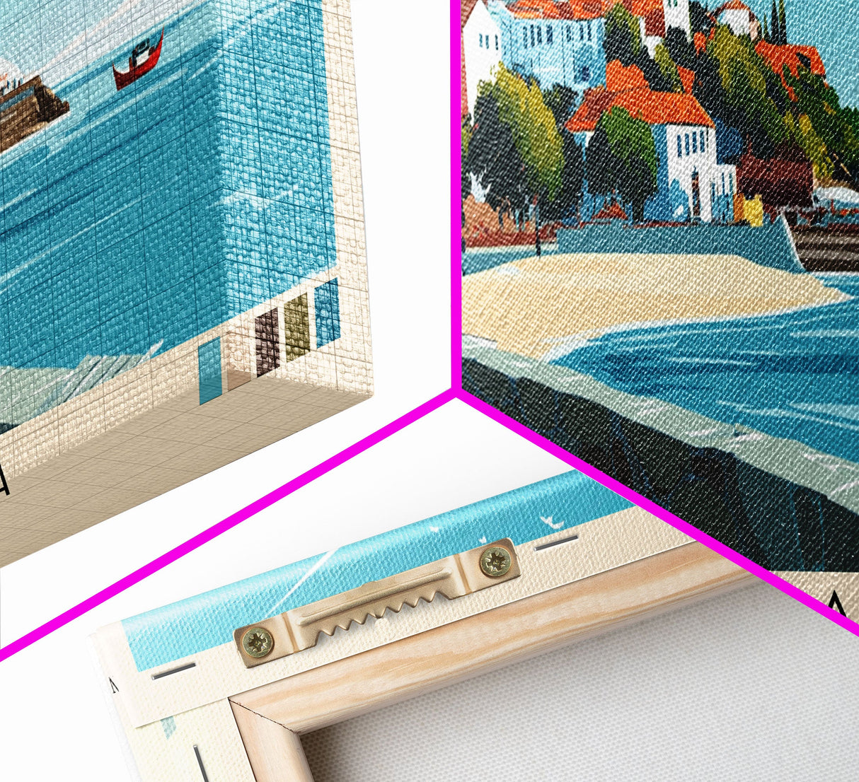 Santa Maria, Portugal Panoramic Beach Print, Vacation Gift, Portugal Wall Art, Beach Painting, Beach Decor, Beach Painting