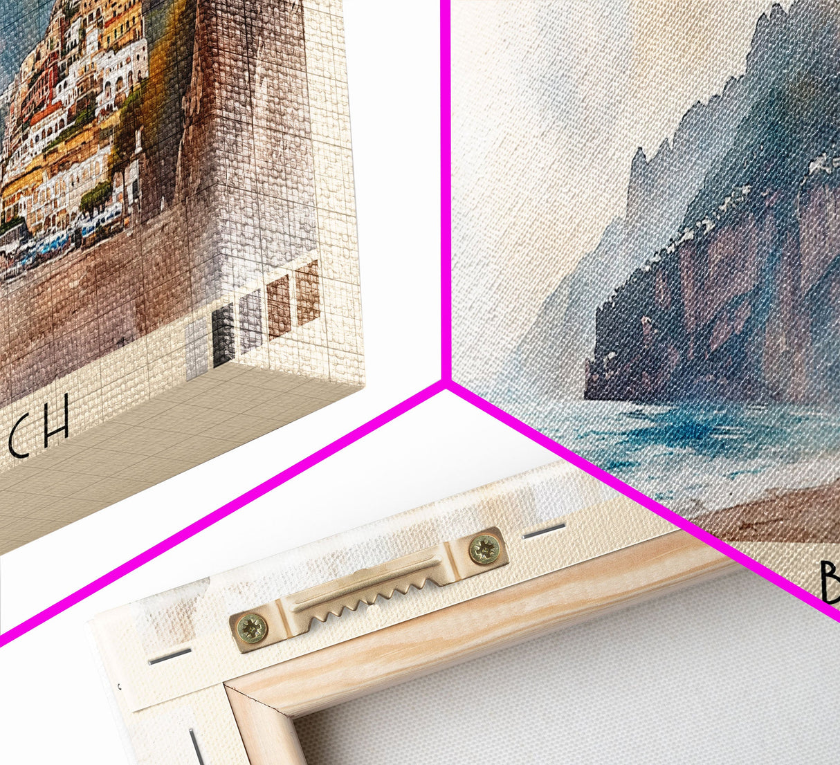 Positano Beach, Italy Watercolor Print, Vacation Gift, Italy Wall Art, Beach Painting, Beach Decor, Large Wall Art, Wood Frame Art