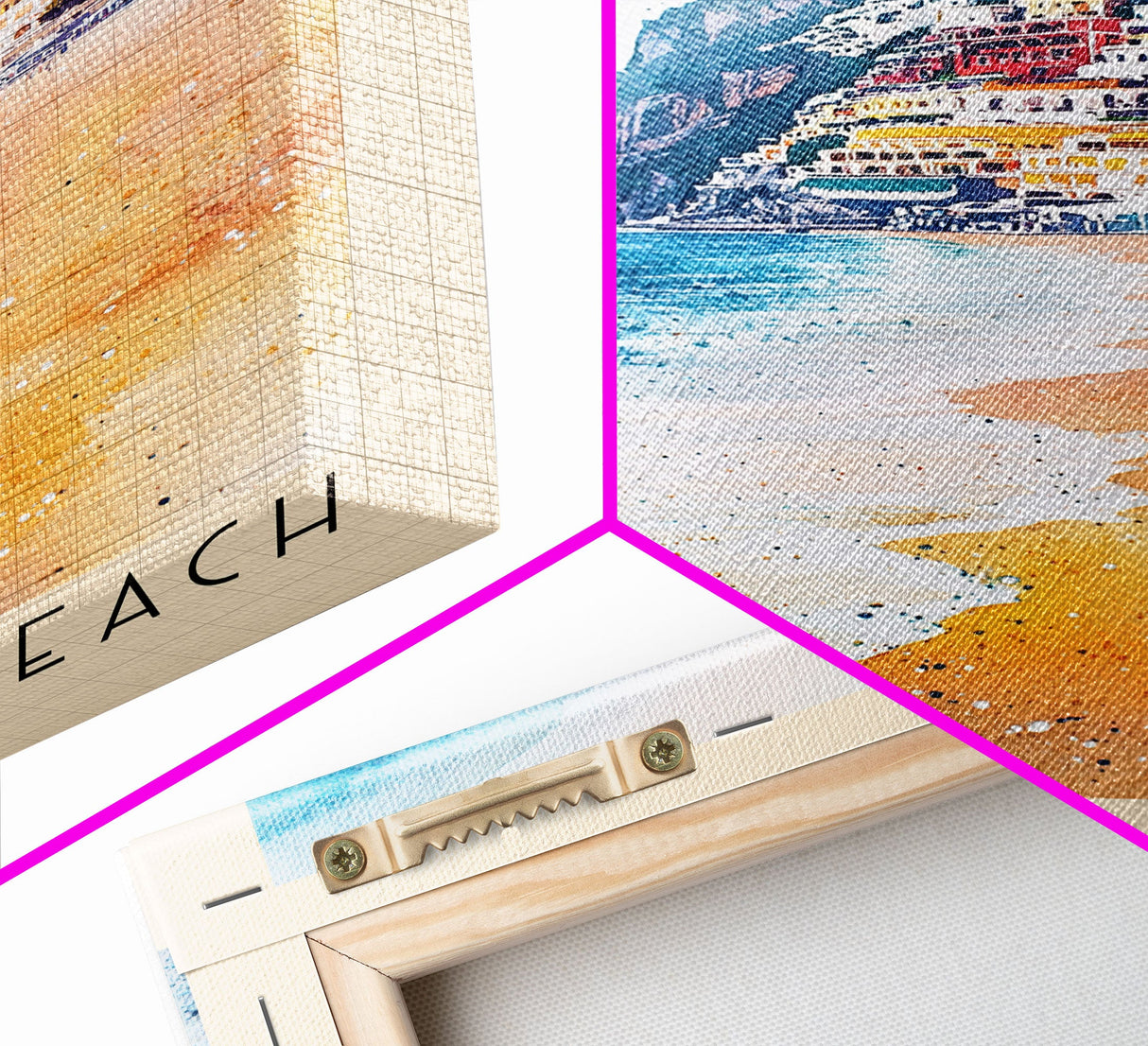 Positano Beach, Italy Watercolor Print, Vacation Gift, Italy Wall Art, Beach Painting, Beach Decor, Large Wall Art, Wood Frame Art