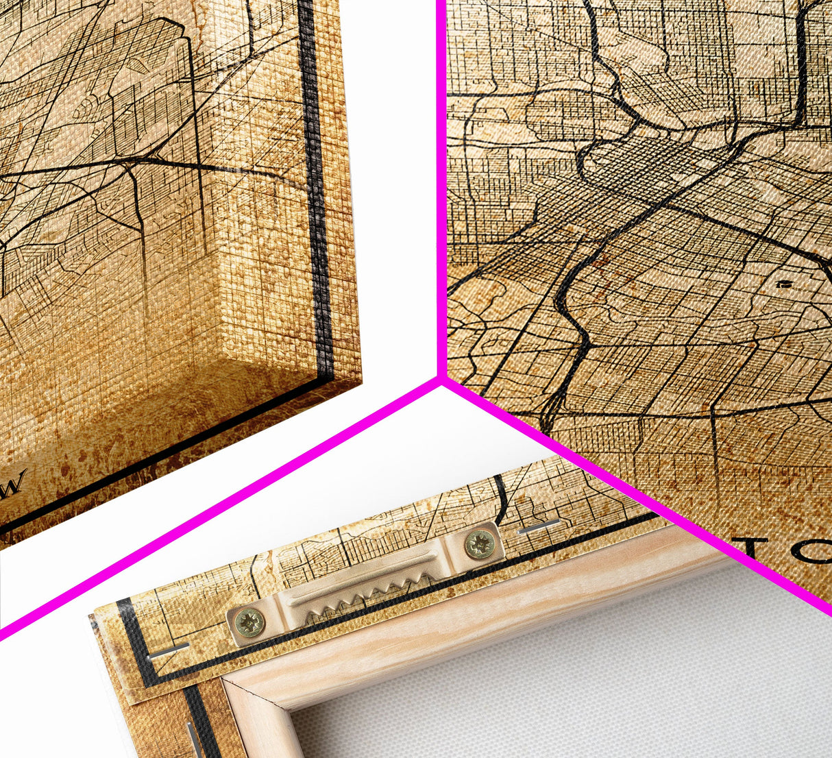 Houston Vintage Map Print, Framed Canvas, Houston Map, Texas Map Art, Houston City Road Map Poster, Vintage Map