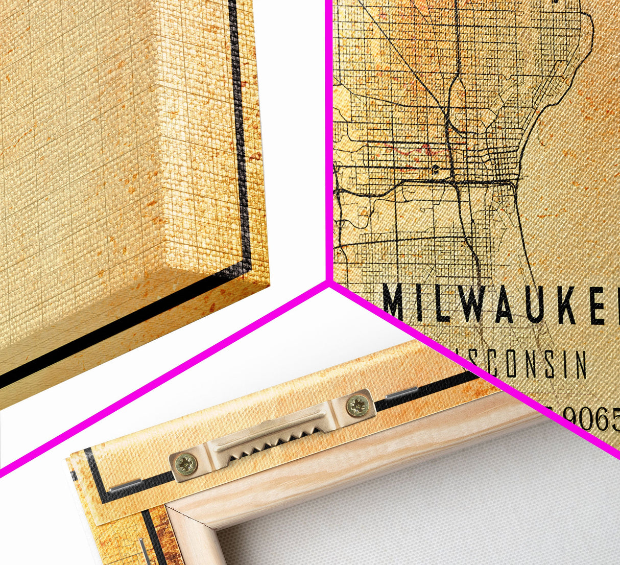 Milwaukee Wisconsin Street Map Wall Art, Framed Canvas Print, Wisconsin Map Print Poster and Canvas, Milwaukee City Office Wall Art