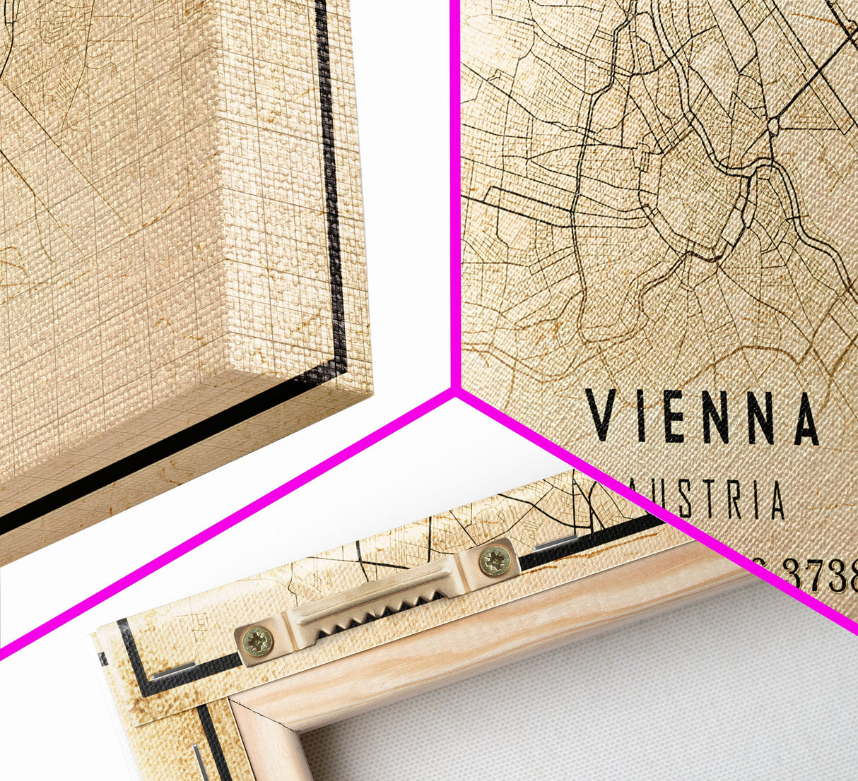 Vintage Vienna City Map Wall Art Canvas Print, Distressed Style Vienna Austria Map, Framed Wall Art, Cool Vienna Travel Wall Art, Office Art