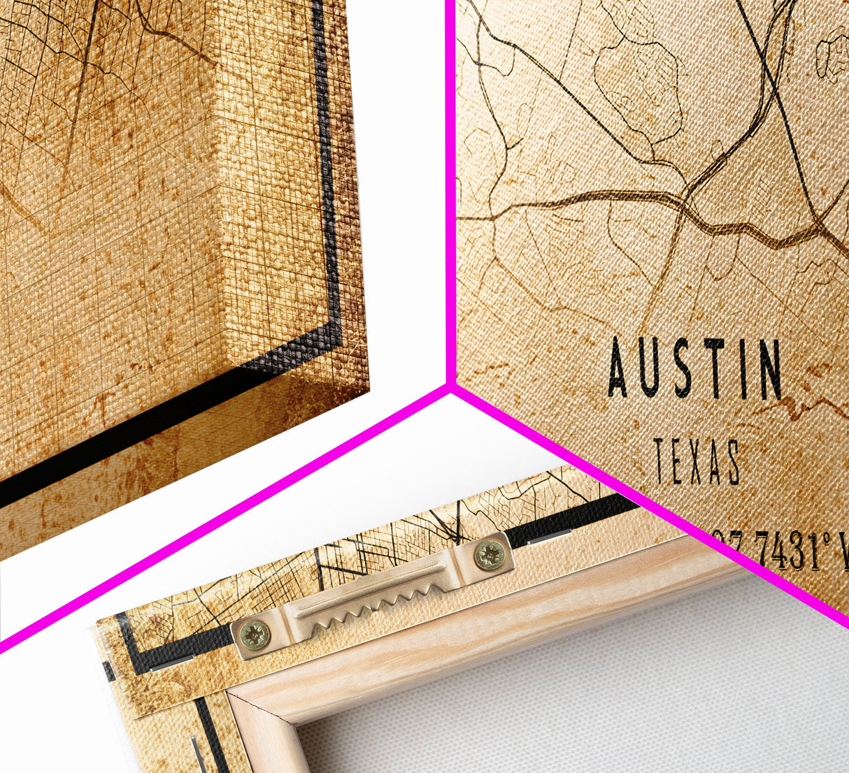 Panoramic Austin Map Print Canvas or Poster, Texas Map Art, Texas Map Print, Vintage Texas Map Framed Art, Retro / Distressed Office Art