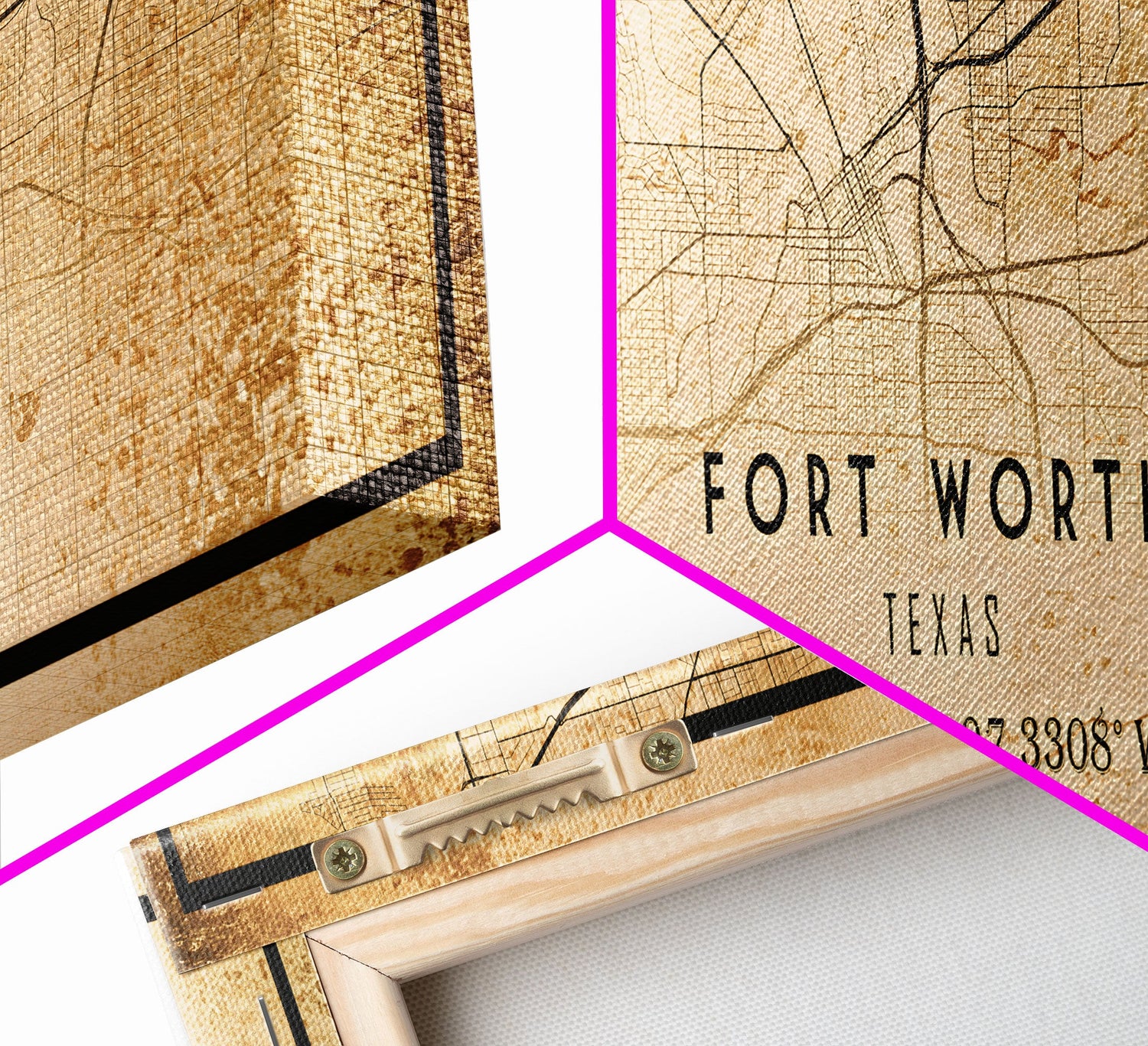 Fort Worth Panoramic map print poster or framed canvas, Texas map print poster canvas, Fort Worth city map print poster canvas, Panther City