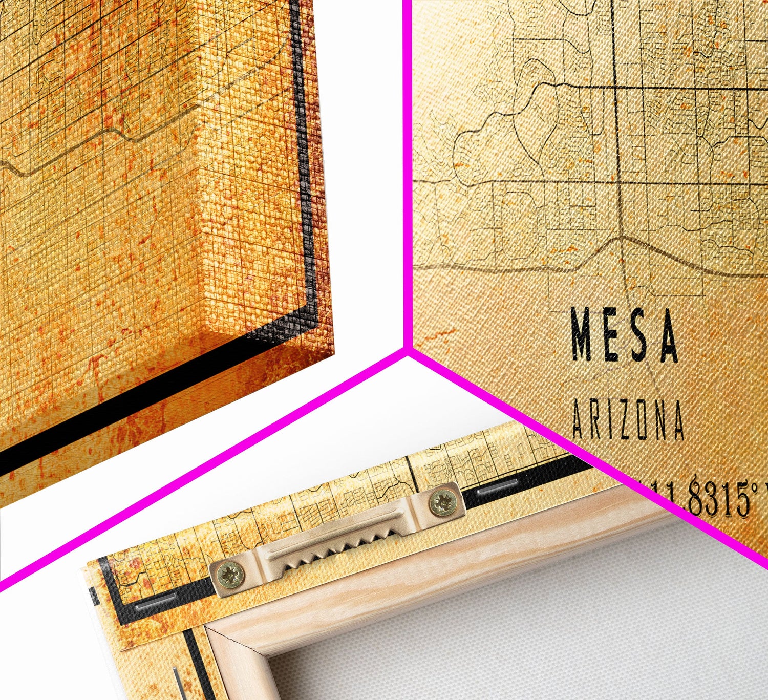 Panoramic Mesa Arizona United States map print poster or Framed canvas | United States road map print poster canvas, distressed map art