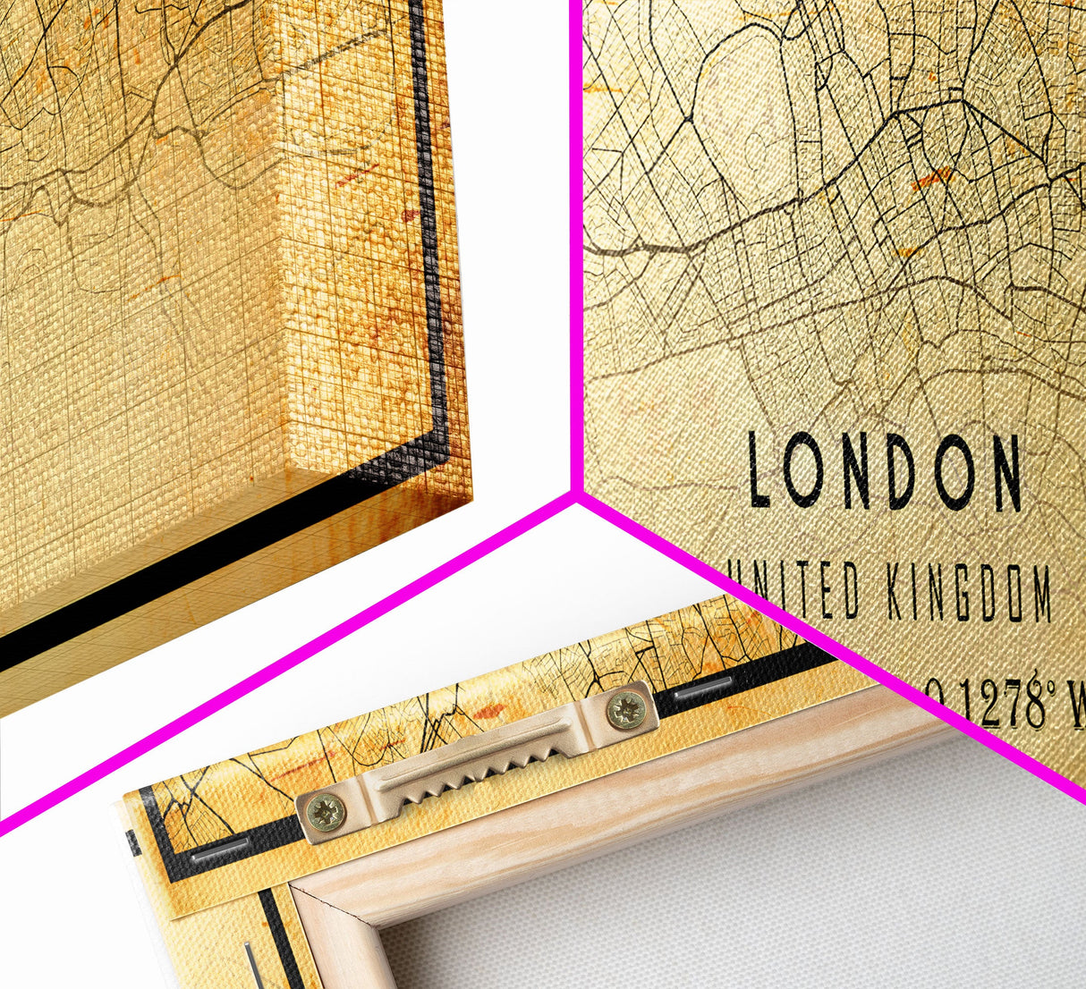 Panoramic London UK map print poster or framed canvas, London map print canvas, London city map print poster canvas, Vintage Travel Art