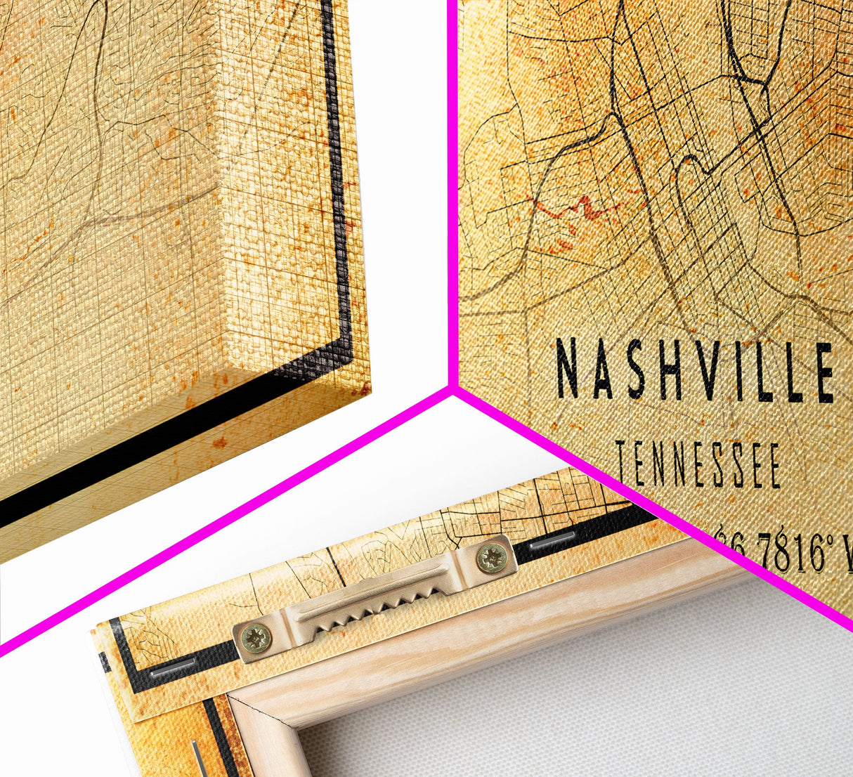 Panoramic Nashville Map Print, Framed Canvas Wall Art, Tennessee Street Map Art, Davidson City Street Road Map Wall Decor Panoramic Art