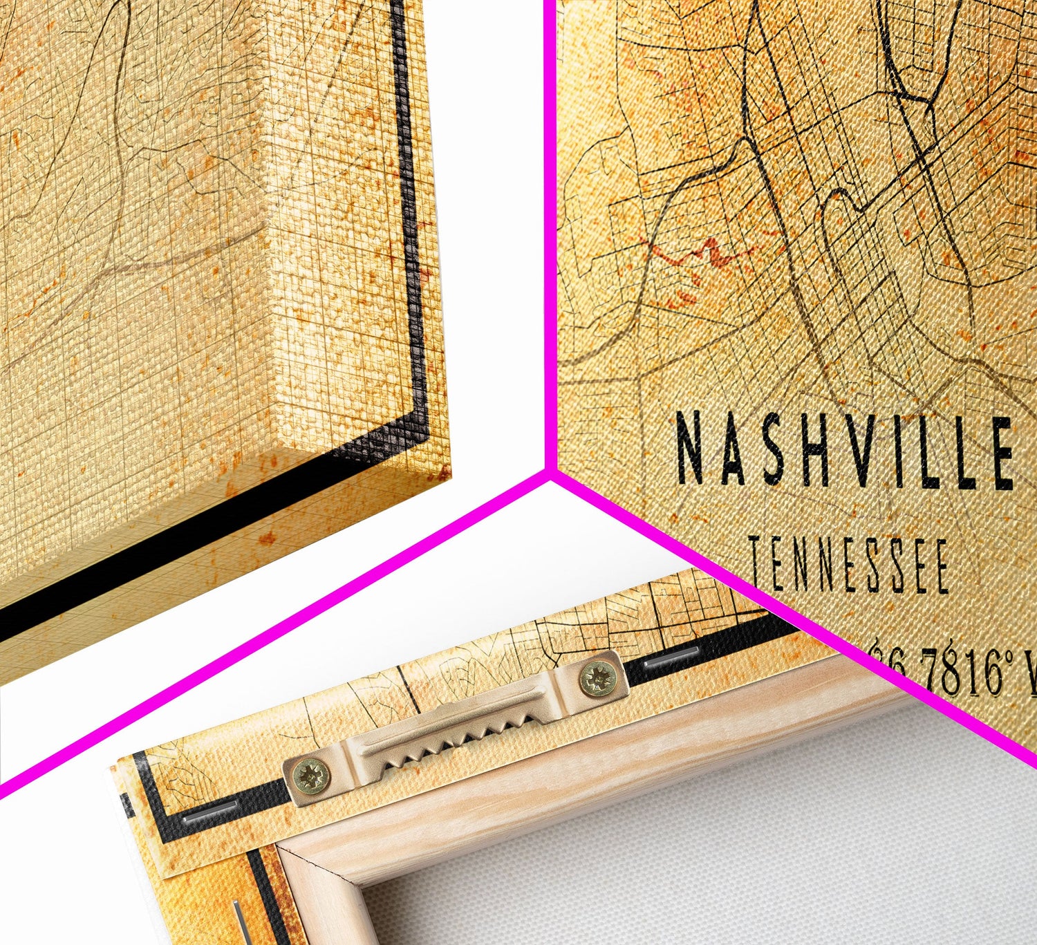 Panoramic Nashville Map Print, Framed Canvas Wall Art, Tennessee Street Map Art, Davidson City Street Road Map Wall Decor Panoramic Art