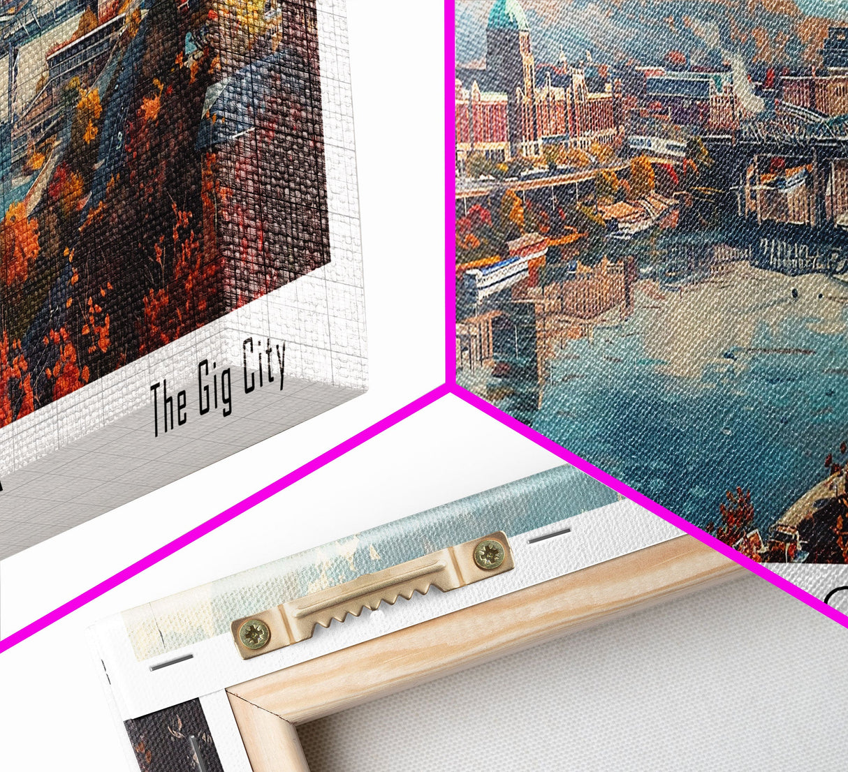 Chattanooga Tennessee Panoramic Watercolor Painting Framed Canvas Print, Travel Poster Art, Scenic Landscape, Living Room Decor, Wall Hanging, Office Art, Tennessee-Themed Gift