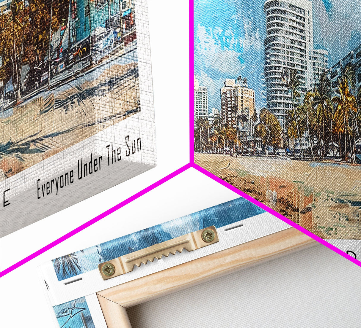 Fort Lauderdale Florida Panoramic Watercolor Painting, Scenic Framed Canvas Print, Urban Wall Art for Living Room, Travel Poster, Home Decor, City Gift Idea