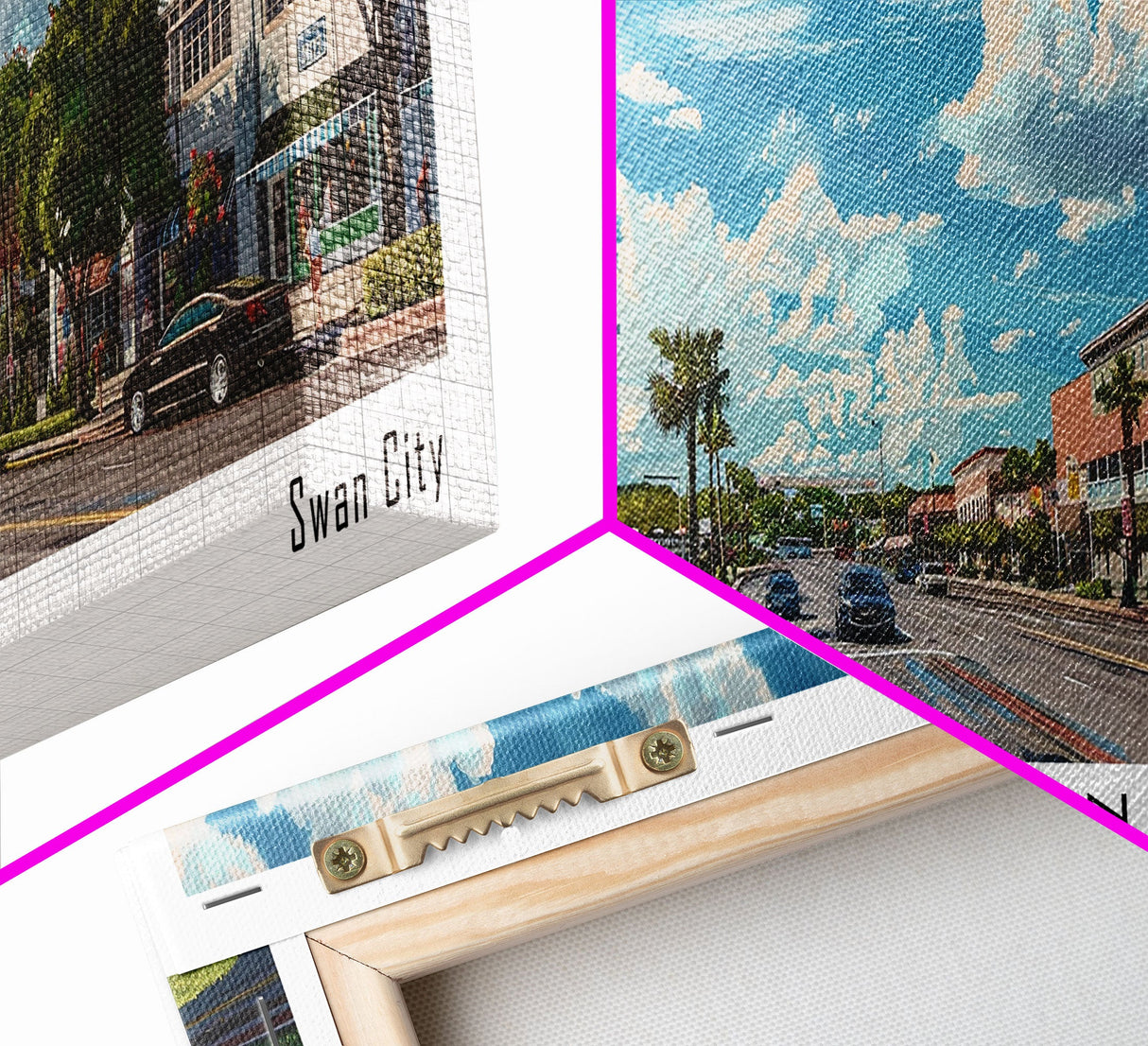 Lakeland Florida Panoramic Cityscape Wall Art, Watercolor Framed Canvas Print, Urban Painting for Living Room, Office Decor, Travel Poster