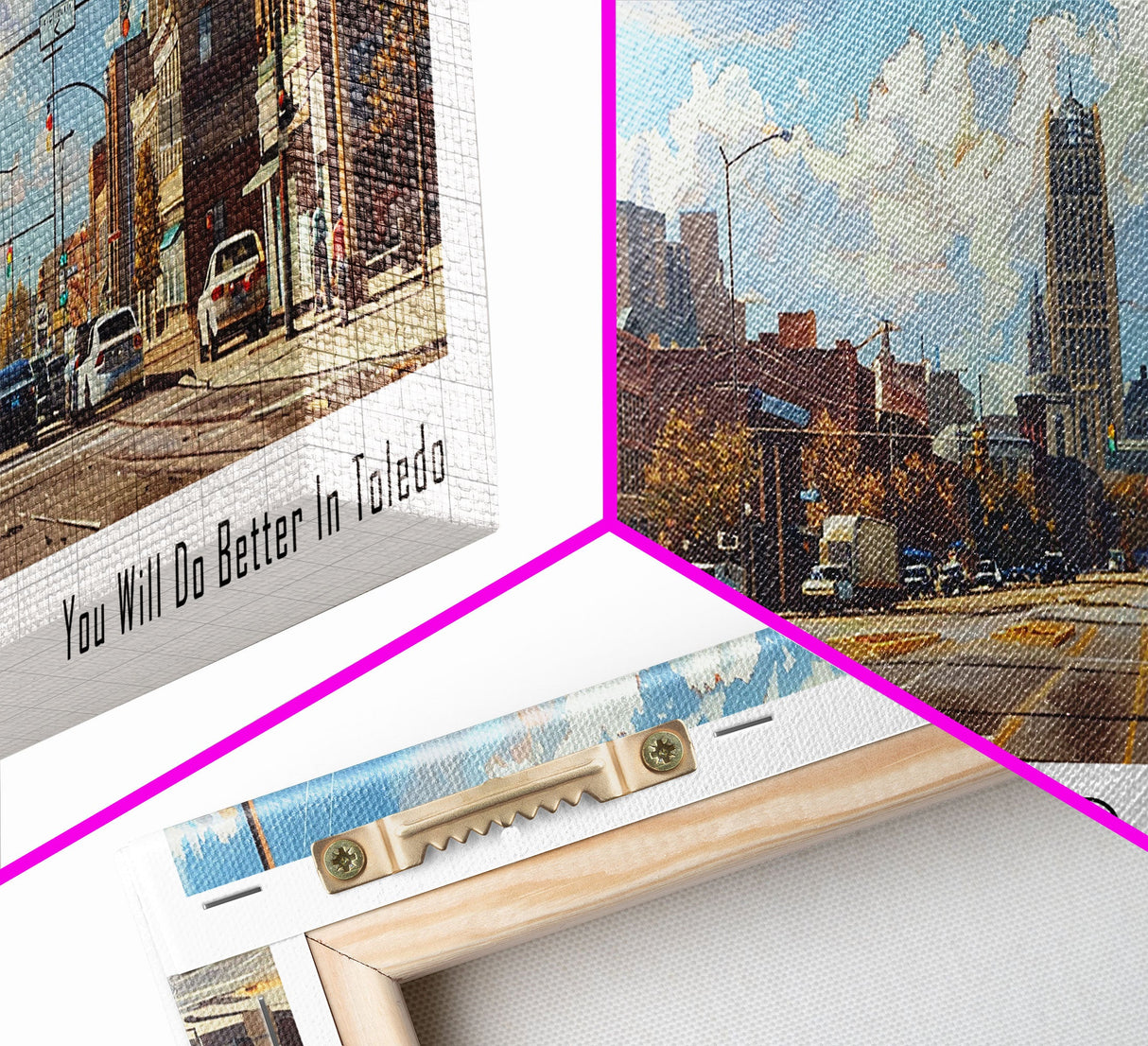 Toledo Ohio Panoramic Framed Canvas Print, Retro Style Wall Art, Living Room Decor, Unique Travel Poster, Artistic Office Gift, Original Artwork