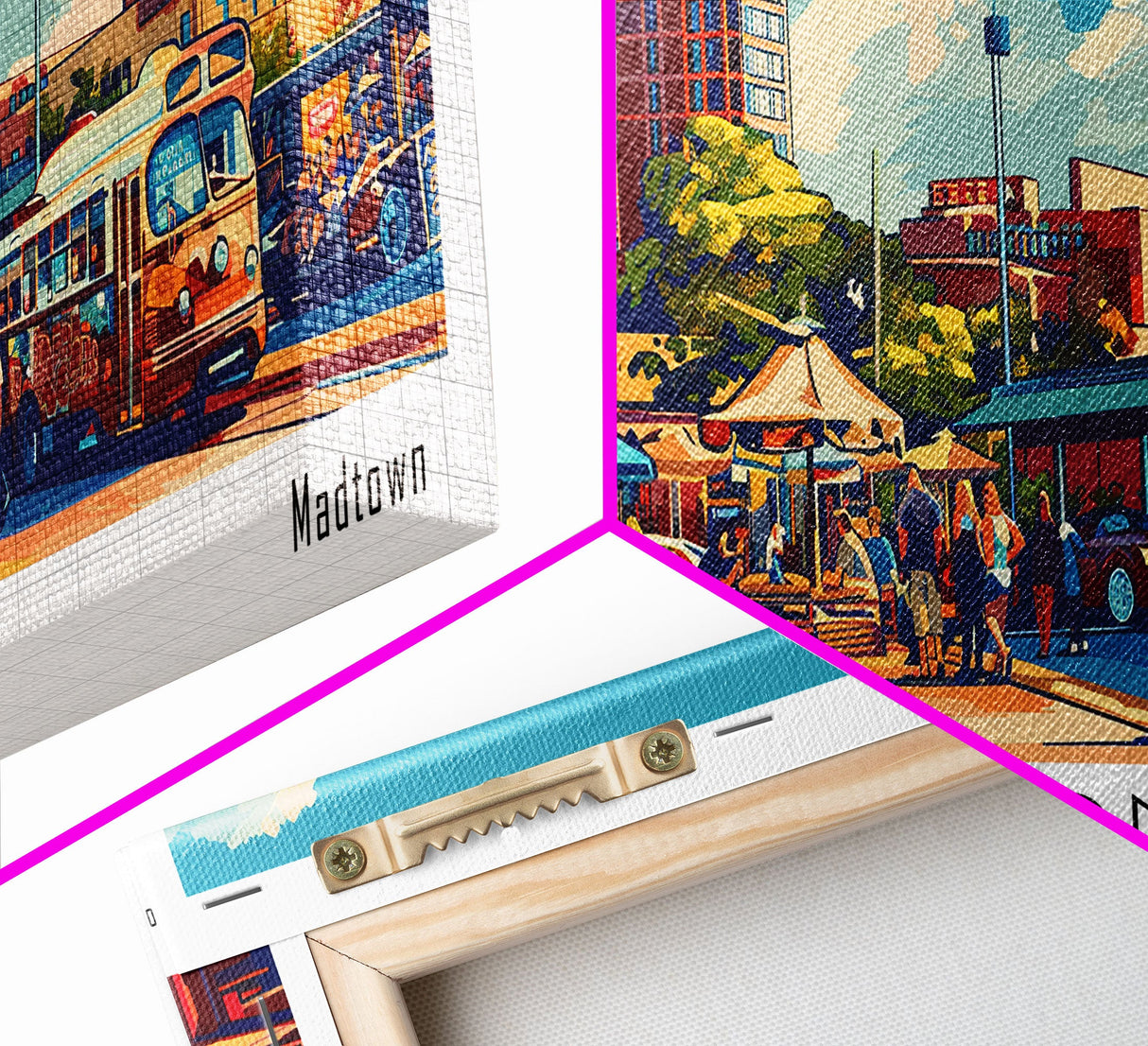 Madison Wisconsin Panoramic Painting, Mid Century Modern Framed Canvas Print, Retro Style Wall Art, Pop Art Travel Poster