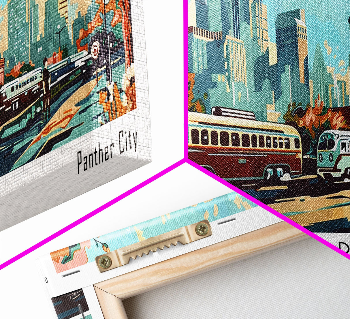 Fort Worth Texas Panoramic Wall Art, Mid Century Modern Framed Canvas Print, Retro Pop Art Travel Poster, Office Art, Living Room Decor