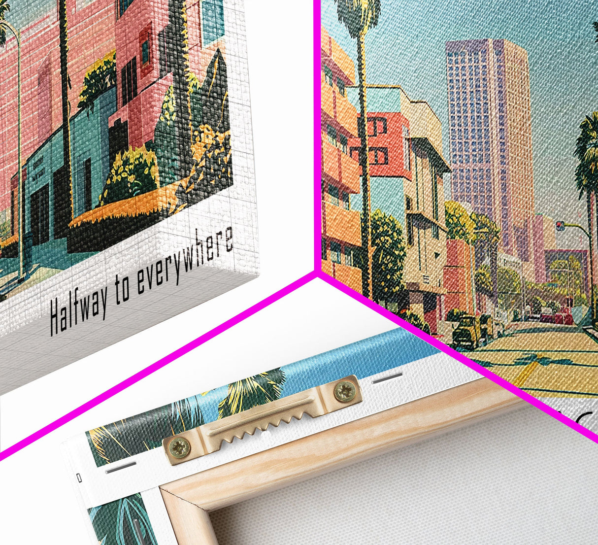 Torrance California Panoramic Wall Art, Mid Century Modern Framed Canvas Print, Retro Pop Art Travel Poster, Living Room and Office Decor