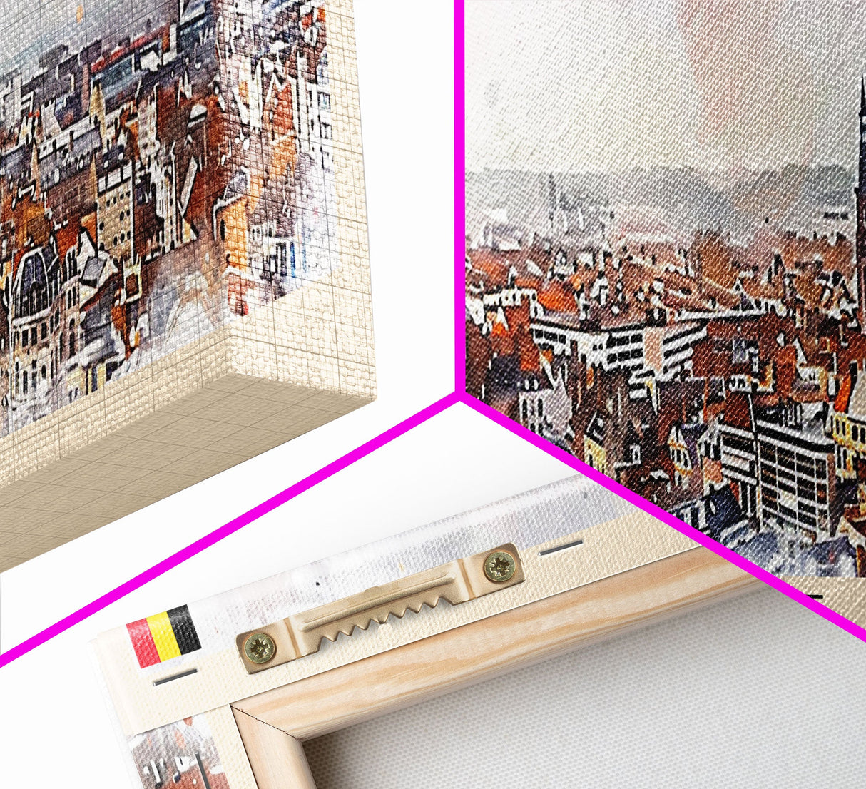 Liege Belgium Panoramic Travel Poster, Framed Canvas Print or Metal Wall Art, Travel Art, Home Decor, Panoramic Painting, Midcentury Art