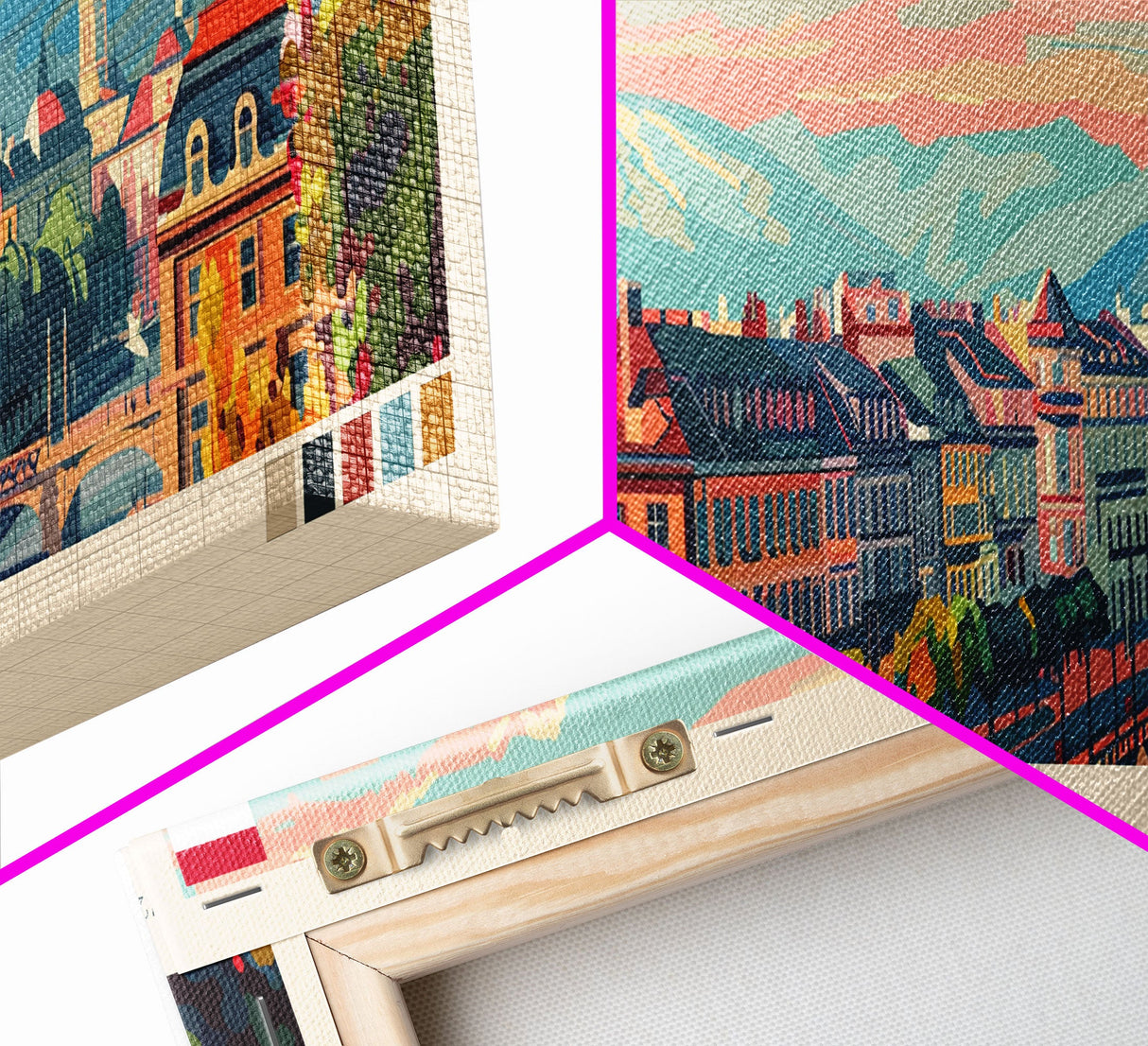 Linz Austria Panoramic Travel Poster, Framed Canvas Print or Metal Wall Art, Travel Art, Home Decor, Panoramic Painting, Midcentury Art