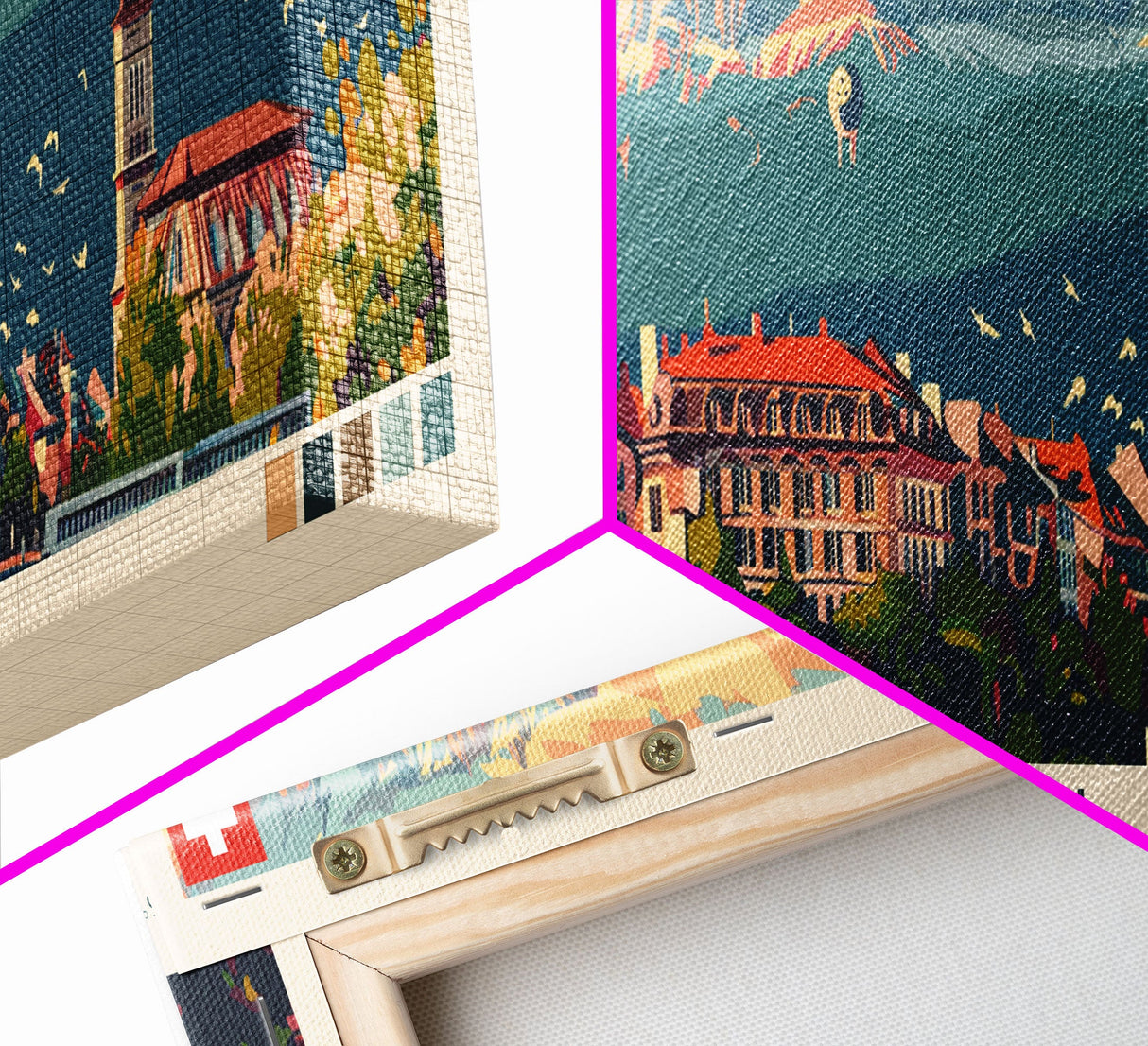 Thun Switzerland Panoramic Travel Poster, Framed Canvas Print or Metal Wall Art, Travel Art, Home Decor, Panoramic Painting, Midcentury Art
