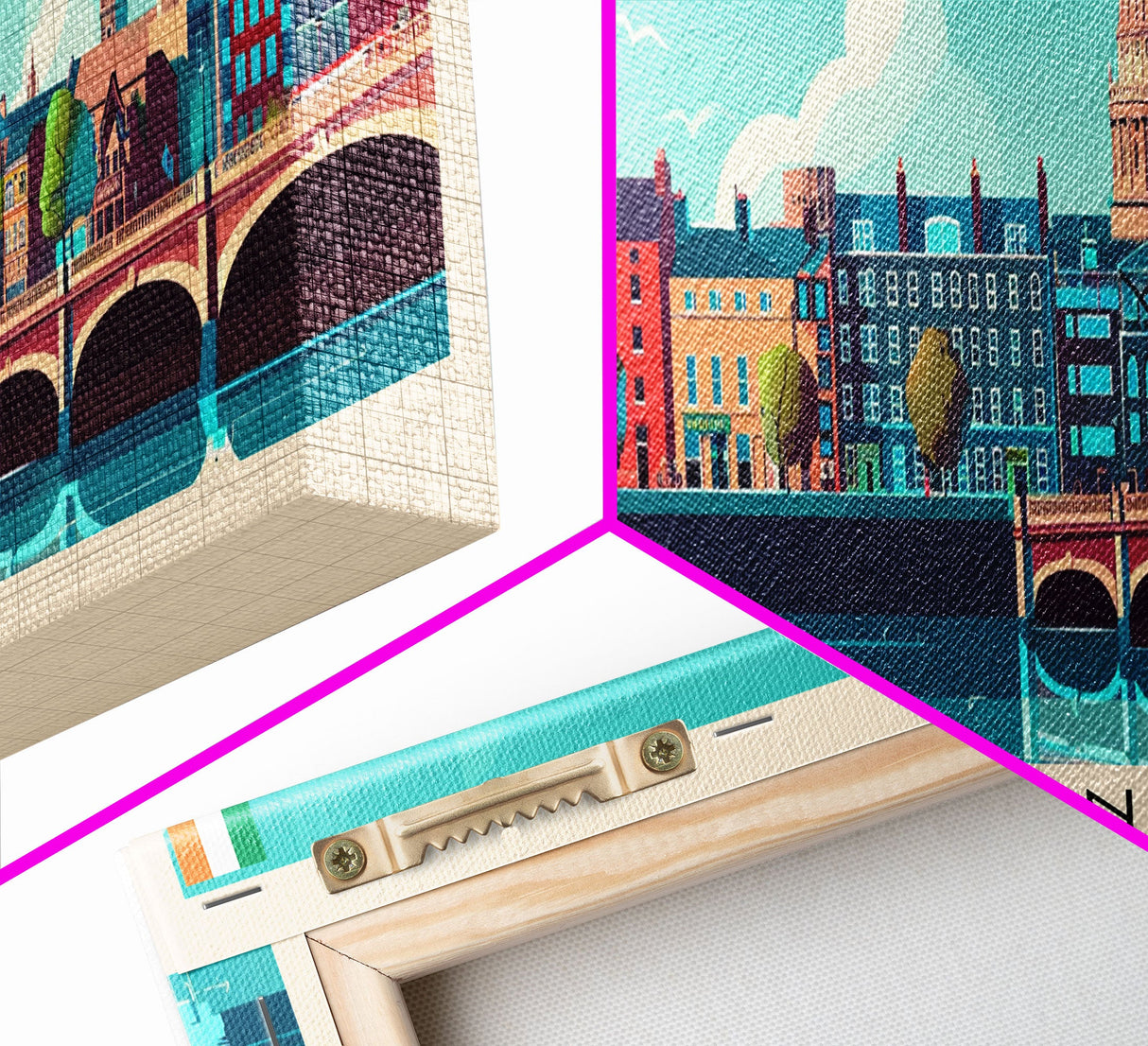 Dublin Ireland Panoramic Travel Poster, Framed Canvas Print or Metal Wall Art, Travel Art, Home Decor, Panoramic Painting, Midcentury Art