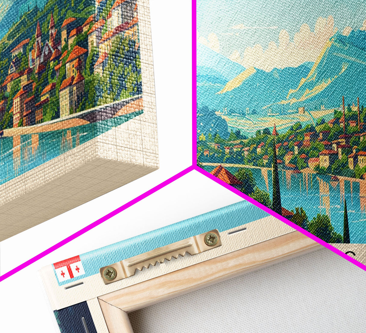 Kutaisi Georgia Panoramic Travel Poster, Framed Canvas Print or Metal Wall Art, Travel Art, Home Decor, Panoramic Painting, Midcentury Art