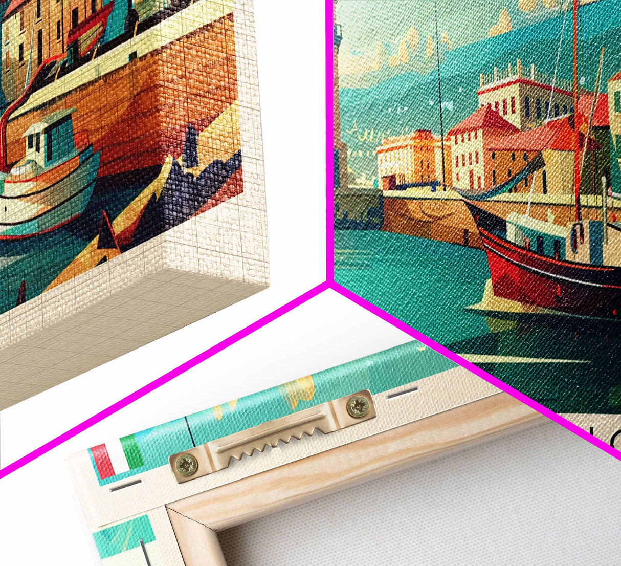 Livorno Italy Panoramic Travel Poster, Framed Canvas Print or Metal Wall Art, Travel Art, Home Decor, Panoramic Painting, Midcentury Art