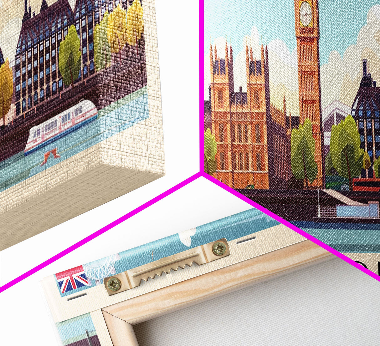 London United Kingdom Panoramic Travel Poster, Framed Canvas Print or Metal Wall Art, Travel Art, Home Decor, Panoramic Painting, Midcentury Art