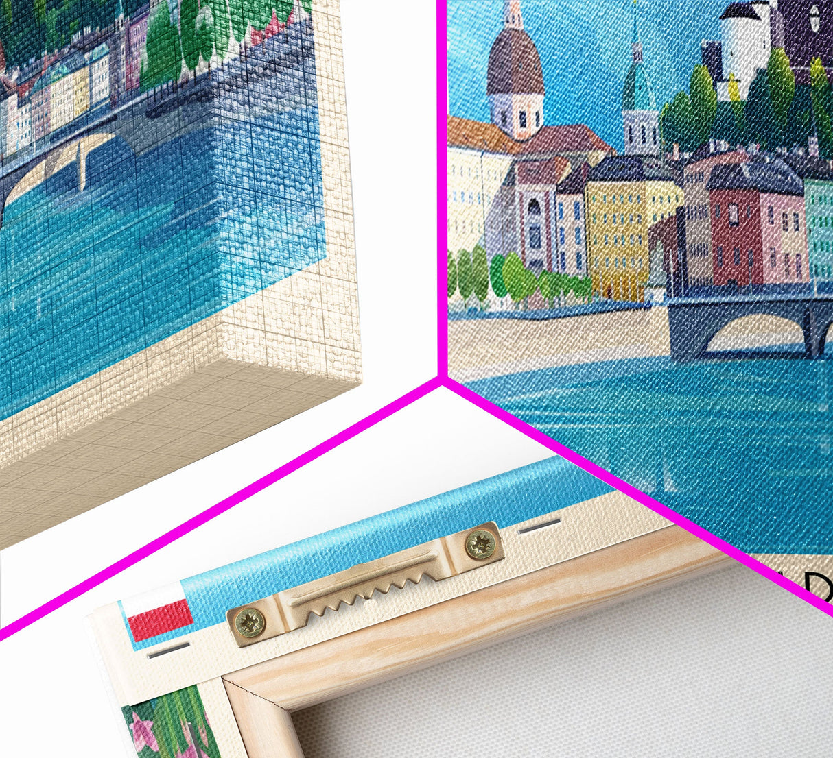 Salzburg Austria Panoramic Travel Poster, Framed Canvas Print or Metal Wall Art, Travel Art, Home Decor, Panoramic Painting, Midcentury Art