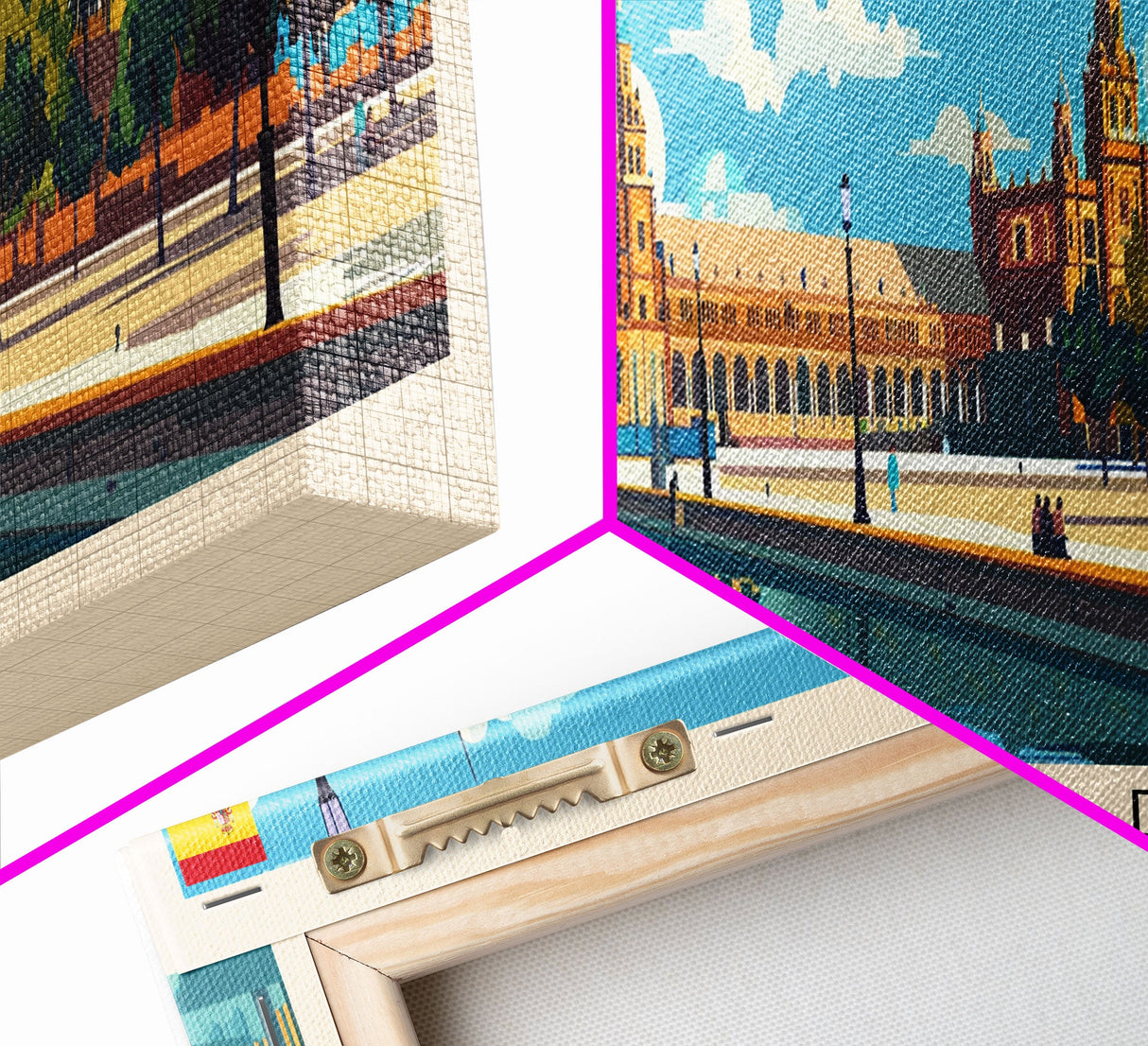 Seville Spain Panoramic Travel Poster, Framed Canvas Print or Metal Wall Art, Travel Art, Home Decor, Panoramic Painting, Midcentury Art