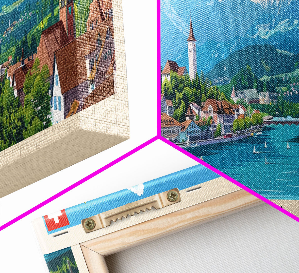 Thun Switzerland Panoramic Travel Poster, Framed Canvas Print or Metal Wall Art, Travel Art, Home Decor, Panoramic Painting, Midcentury Art
