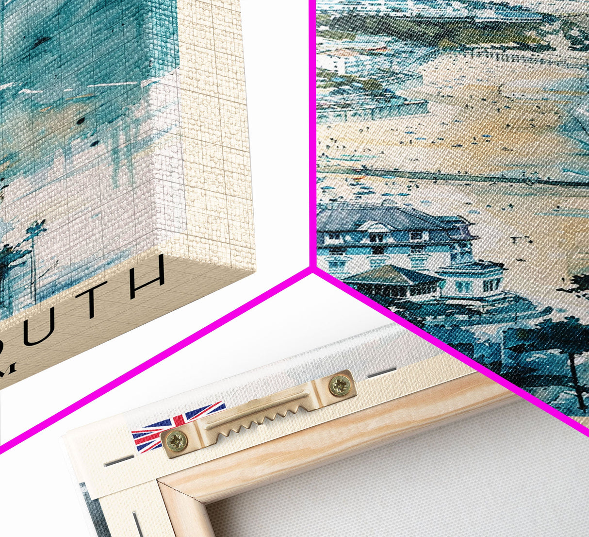 Bournemouth United Kingdom Travel Poster Framed Canvas Print, Wall Art, Home Decor, Travel Print, Beach View, Watercolor Art