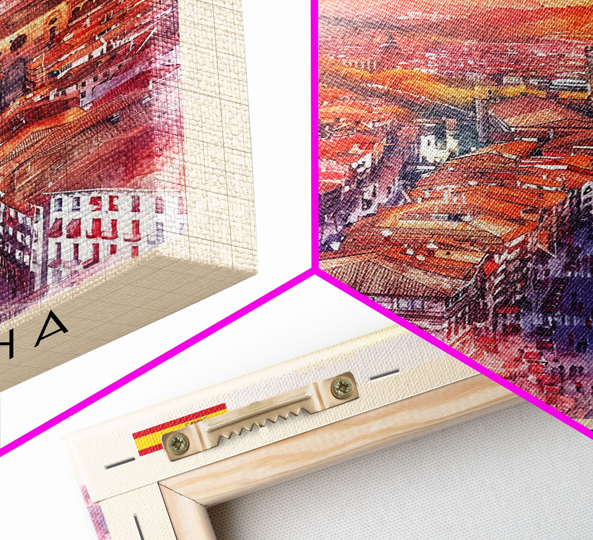 Pamplona Spain Travel Poster Framed Canvas Print, Watercolor Painting, Urban Wall Art, Home Decor, Spanish Architecture, Classic Art