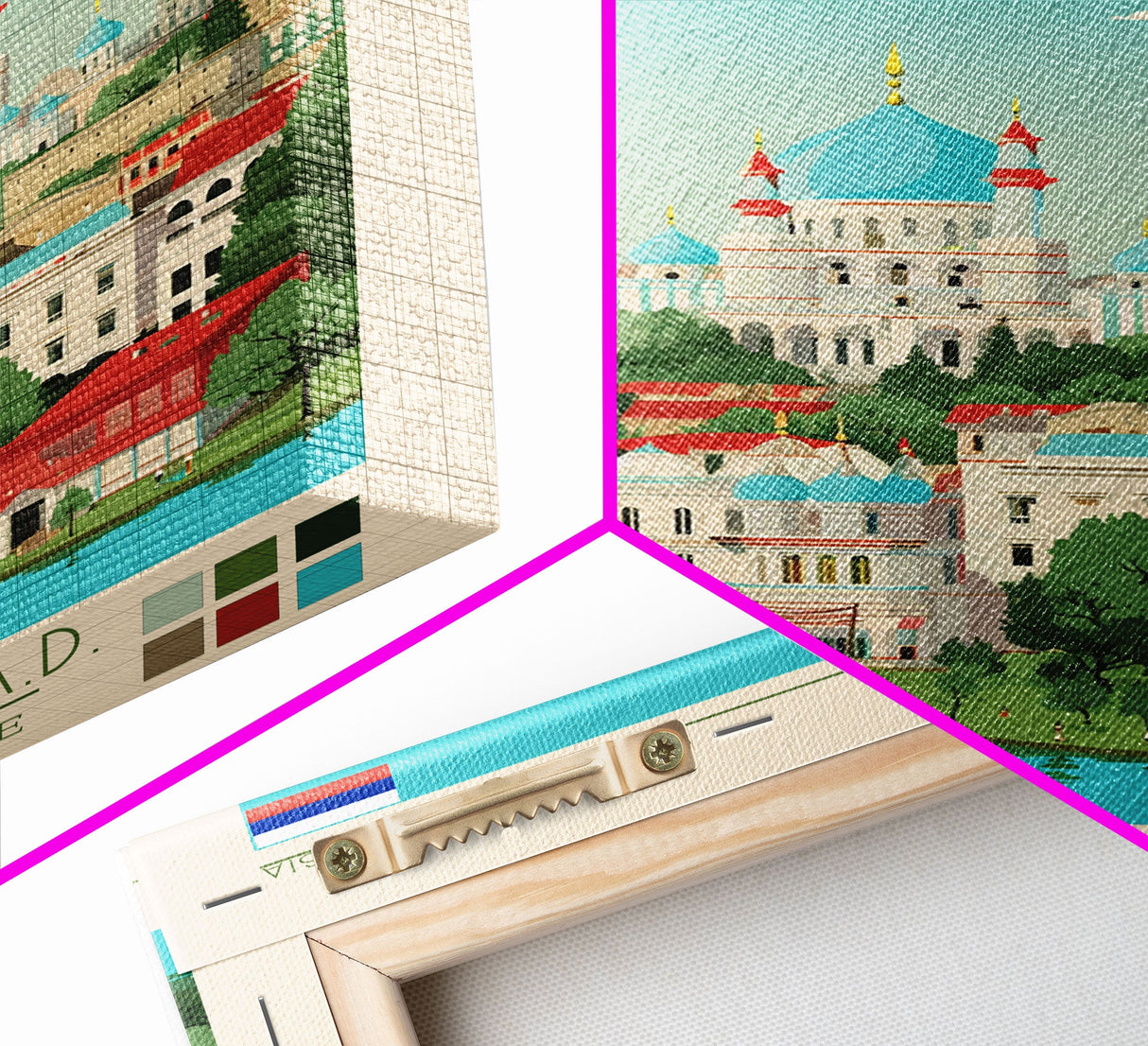 Grozny Russia Travel Poster Framed Canvas Print, Midcentury Modern Art, Pop Art Wall Decor, Scenic Wall Art, Living Room Decoration, Office Art