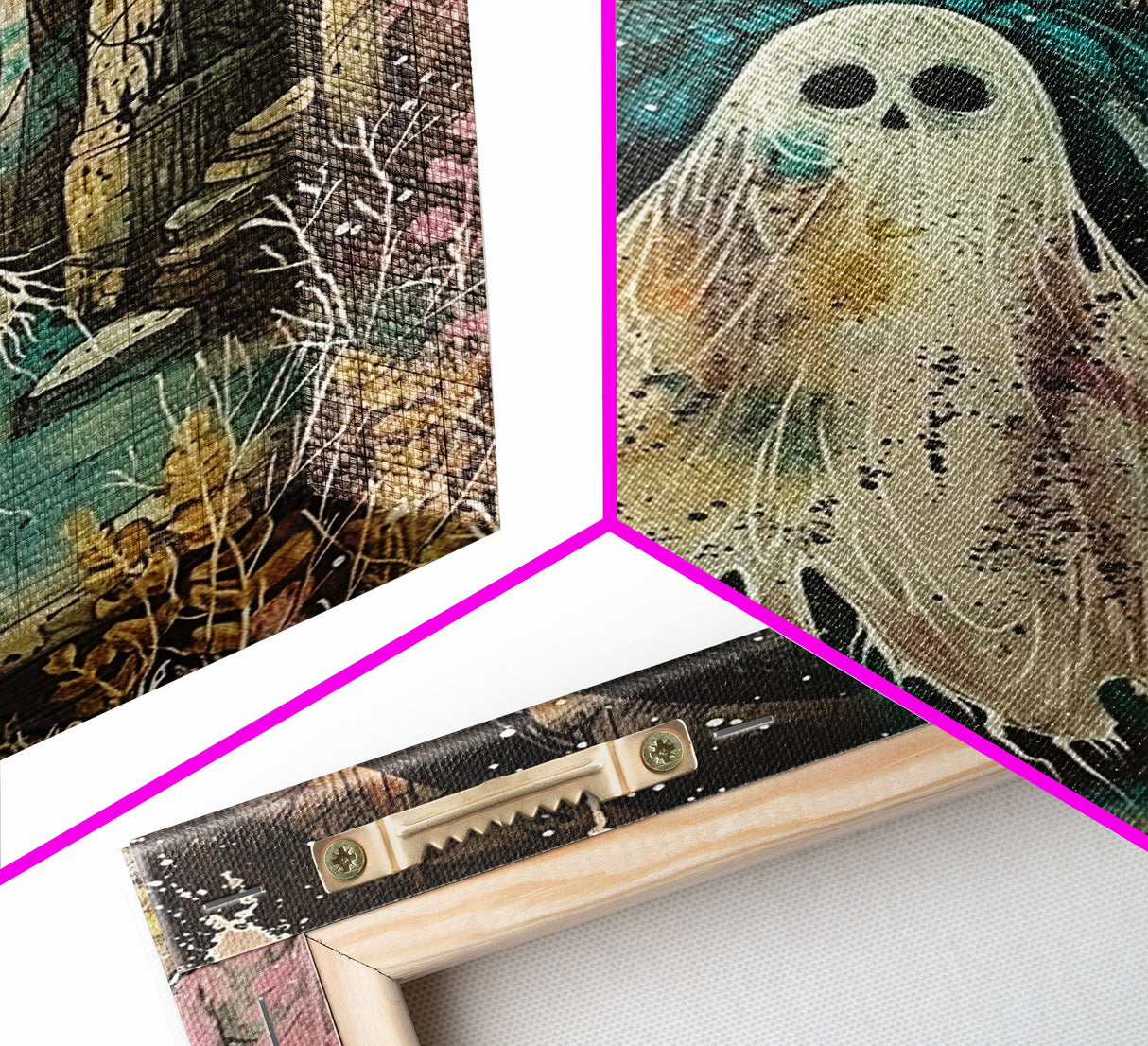 Ghostly Figure in Ancient Ruins Framed Canvas Print, Haunted Ruins Decor, Halloween Ghost Art, Eerie Ghostly Wall Art, Spooky Ghost Print