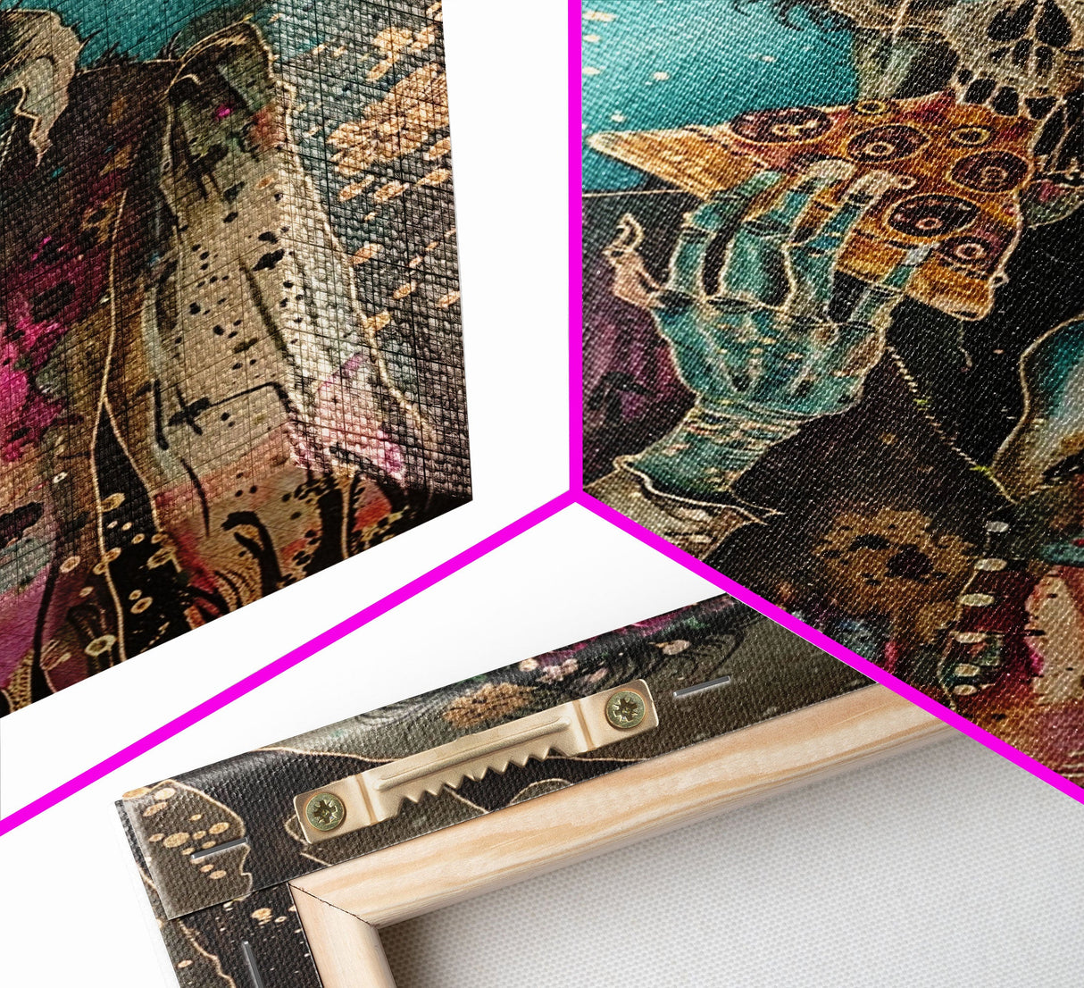 Halloween Zombie Eating Pizza, Framed Canvas Print, Wall Art, Living Room Decor, Spooky, Zombie Art, Original Painting, Home Decor