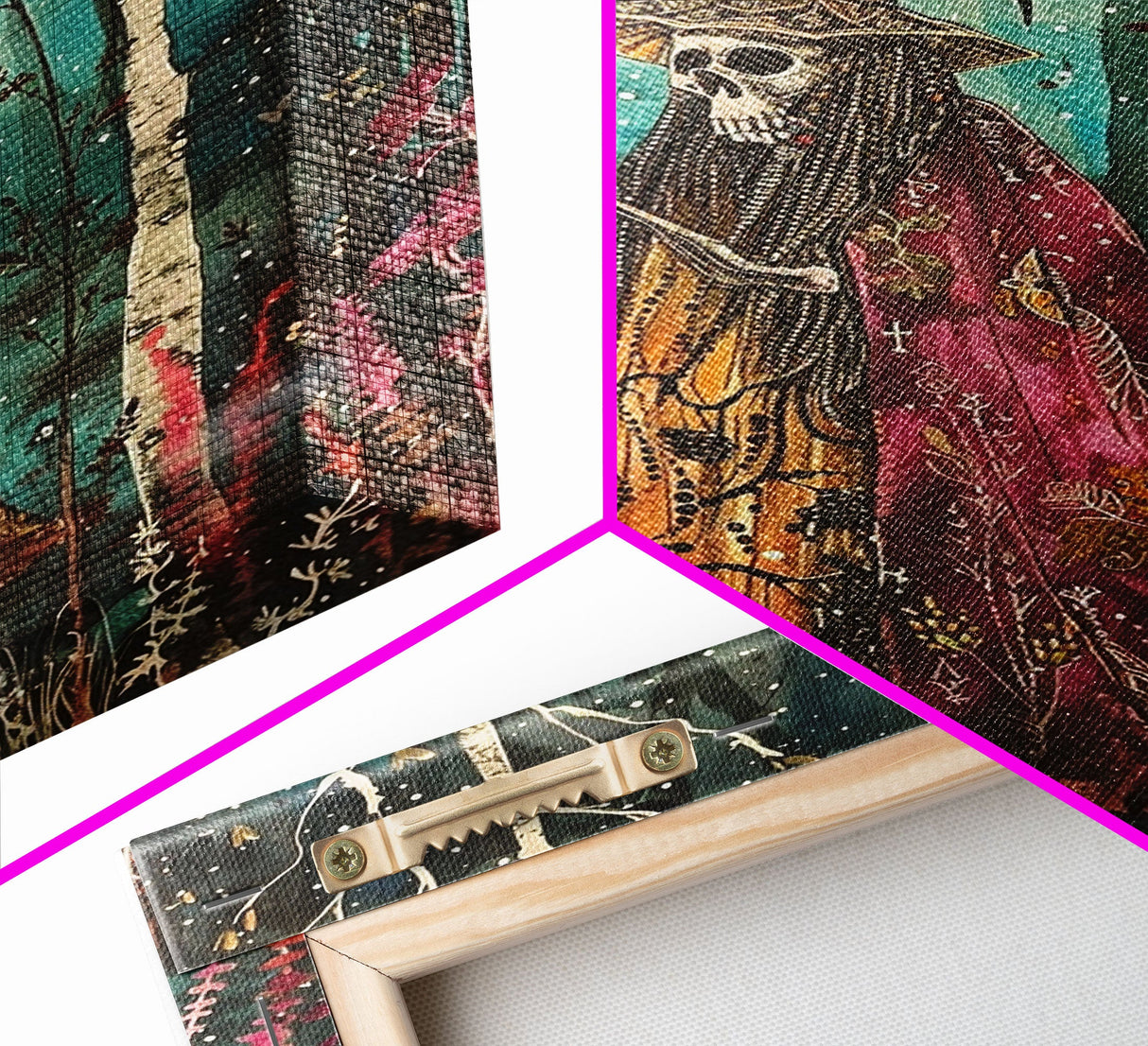 Halloween Skeleton with Spider Webs, Framed Canvas Print, Wall Art, Spooky Decor, Halloween Decoration, Living Room Art, Unique Gift