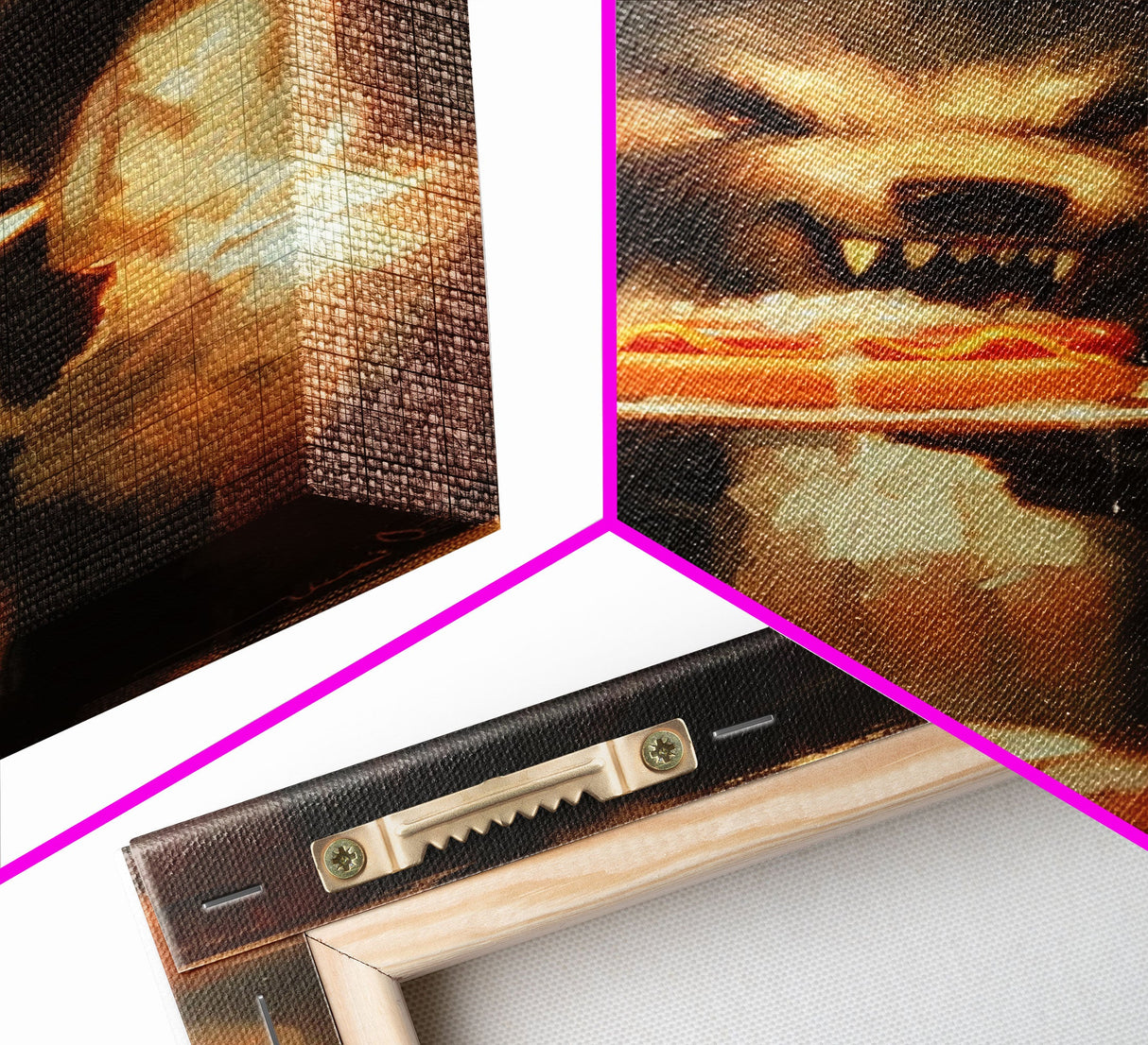 Halloween Werewolf Eating Hotdog, Framed Canvas Print, Wall Art, Spooky Artwork, Fantasy Decor, Halloween Decor, Whimsical Funny Halloween