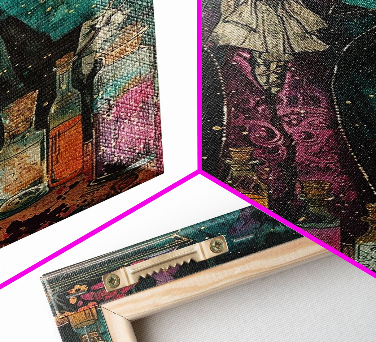 Halloween Frightening Werewolf with Burger Framed Canvas Print, Wall Art, Living Room Decor, Kitchen Art, Unique Halloween Gift Spooky Decor