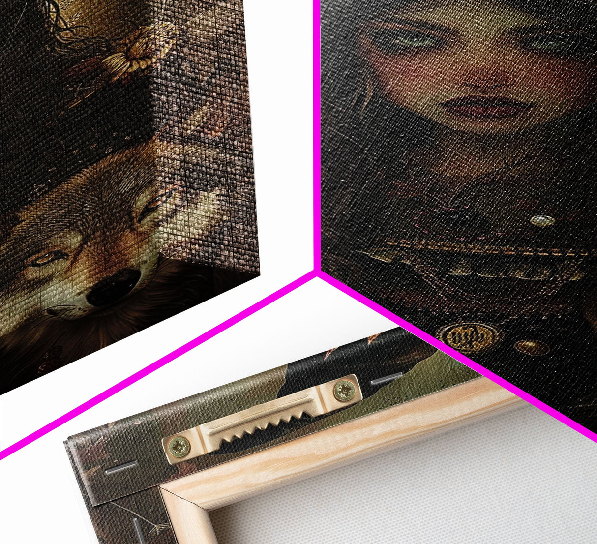 The Witch And The Wolf Framed Canvas Print, Spooky Halloween Wall Art, Halloween Prop, Halloween Products, Canvas Art, Home Decor