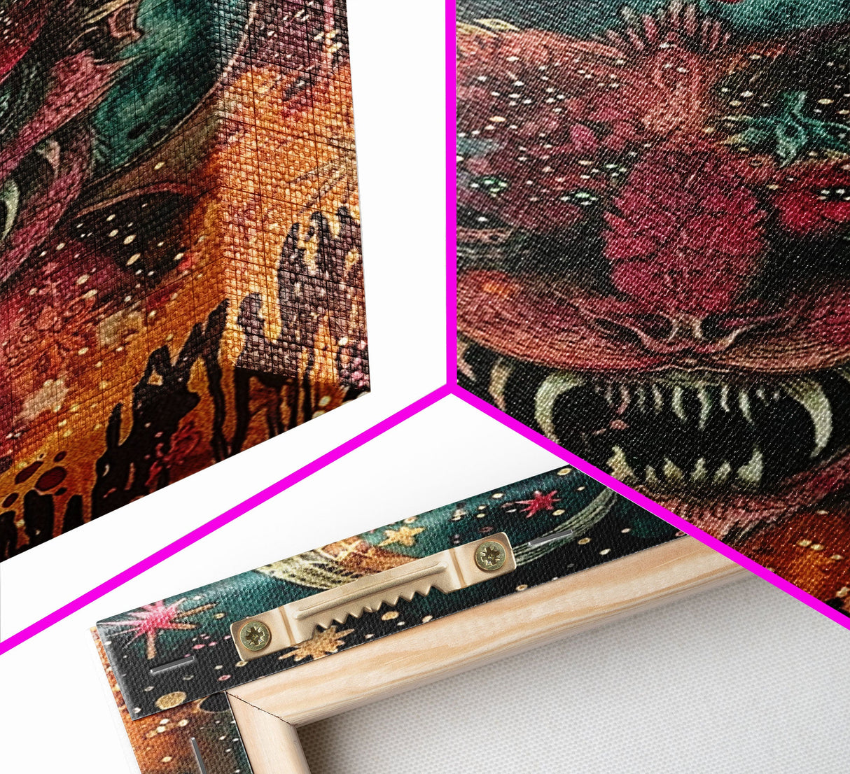 Fantastical Demon with Stars Framed Canvas Print | Halloween Monster Art | Spooky Starry Art | Scary Demon Art for Home Decoration