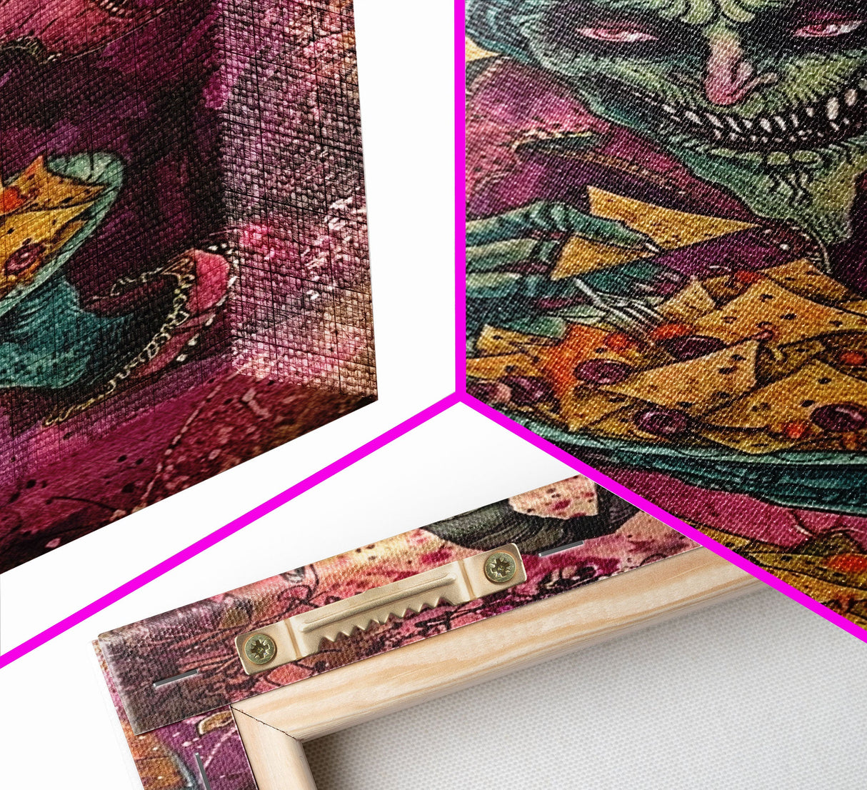 Spooky Demon Eating Chips Framed Canvas Print, Halloween Art, Unique Wall Art, Creepy Home Decor, Scary Art, Spooky Living Room Decor