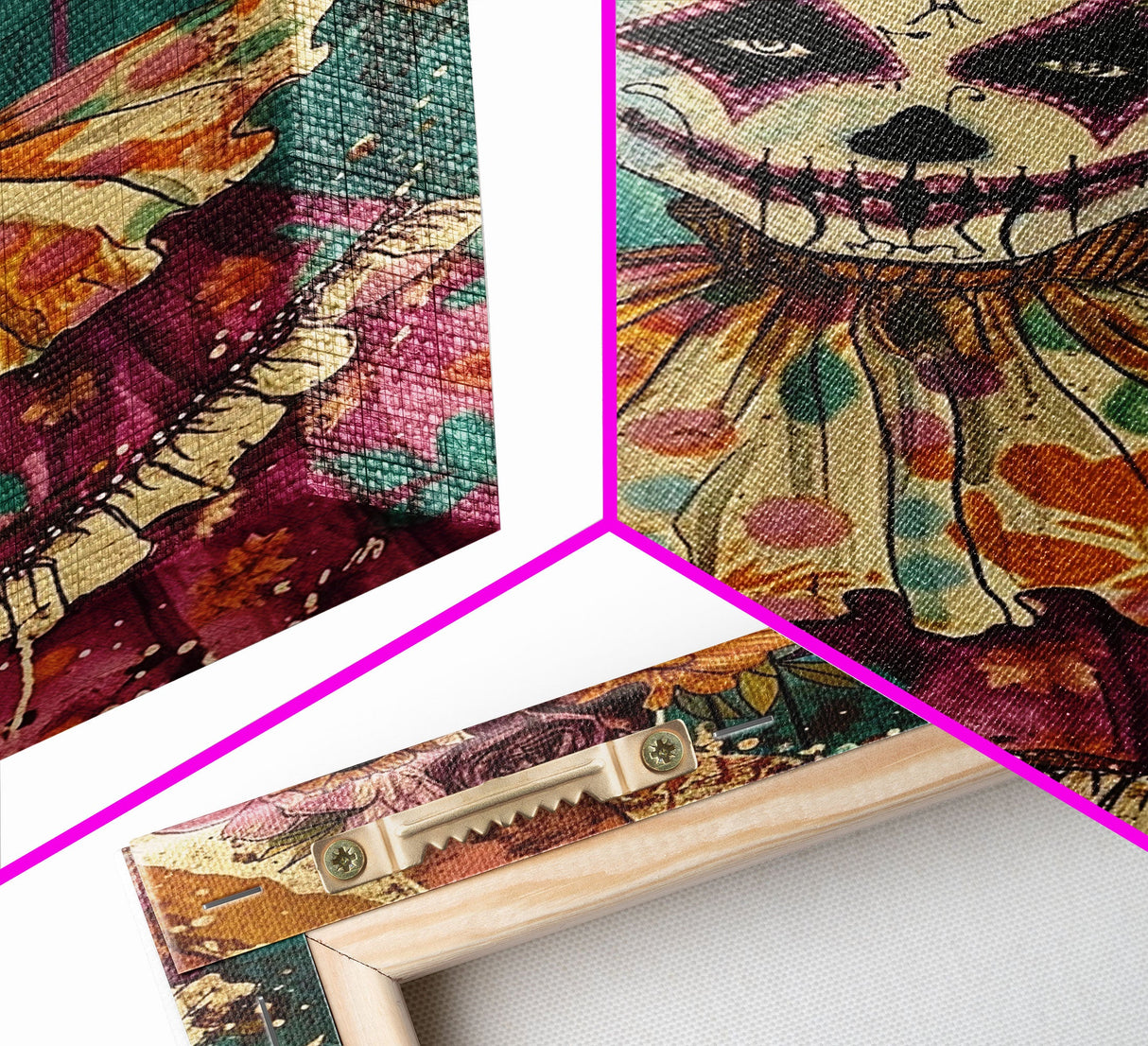 Day of the Dead Doll with Floral Crown Framed Canvas Print, Halloween Art, Creepy Wall Art, Spooky Home Decor, Scary Art, Unique Wall Decor